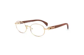 18KT Gold & Wood Eyeglasses, Clear Oval Lenses