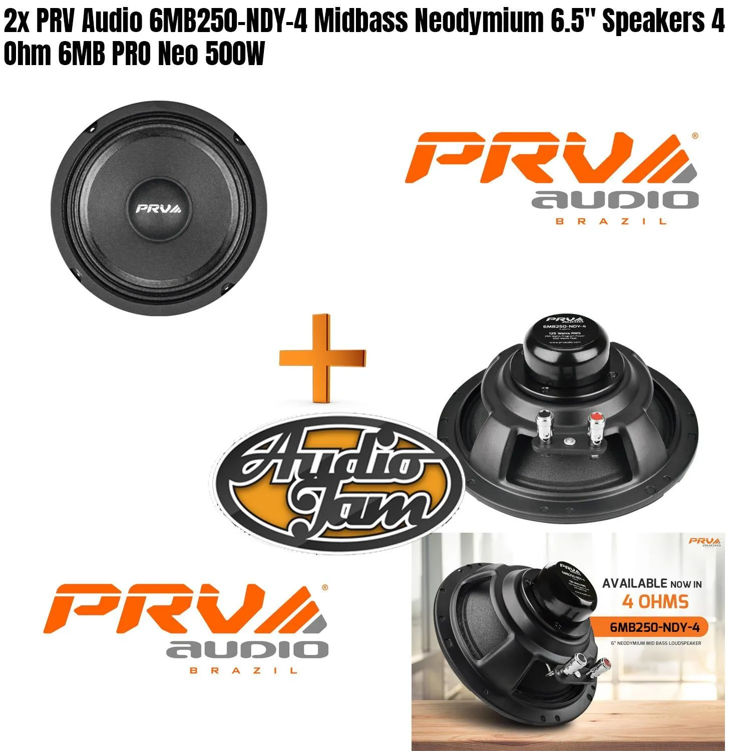 2x PRV Audio 6MB250-NDY-4 Midbass Neodymium 6.5" Speakers 4 Ohm 6MB PRO Neo 500W