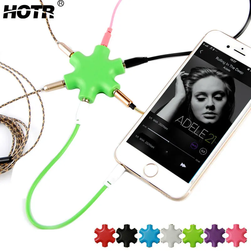 3.5mm Hexagon Shape Earphone Adapter Male To 2 3 4 5 Female Audio Output Share Distributor Headphone Splitter Extension Line