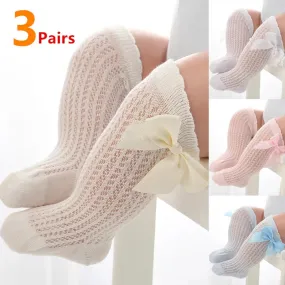 3Pairs/Lot Summer Baby Girls Socks Toddler Infant Bow Cotton Mesh