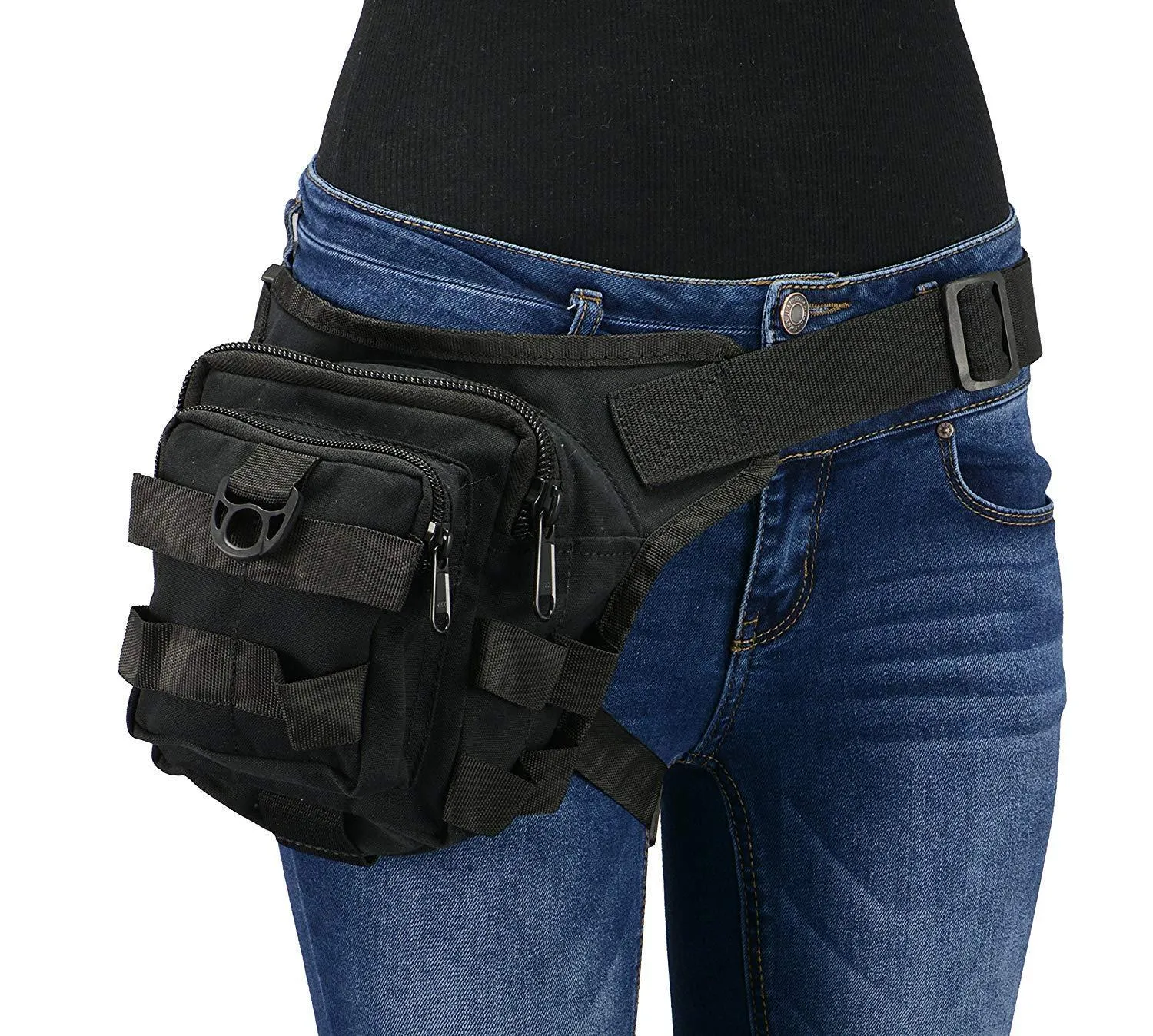 6X8X4 Conceal & Carry Black Textile Tactical Thigh Bag w/ Waist Belt