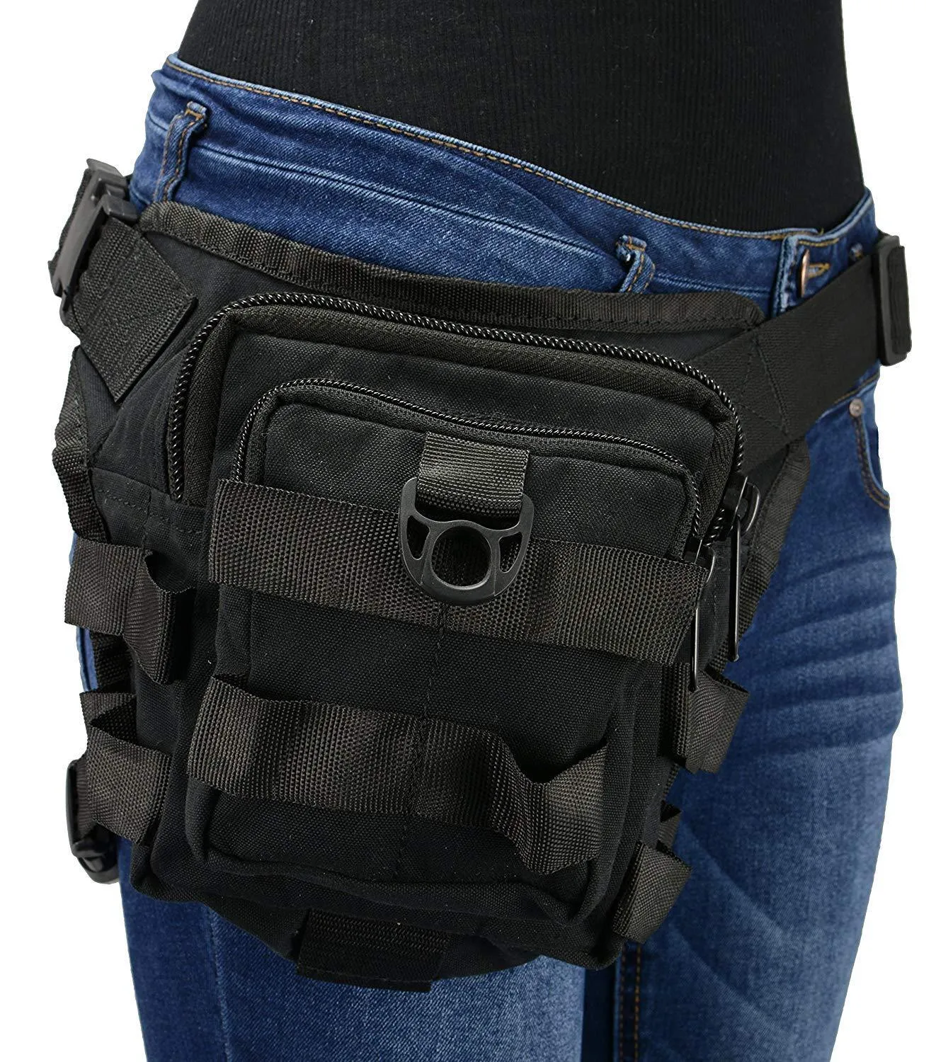 6X8X4 Conceal & Carry Black Textile Tactical Thigh Bag w/ Waist Belt