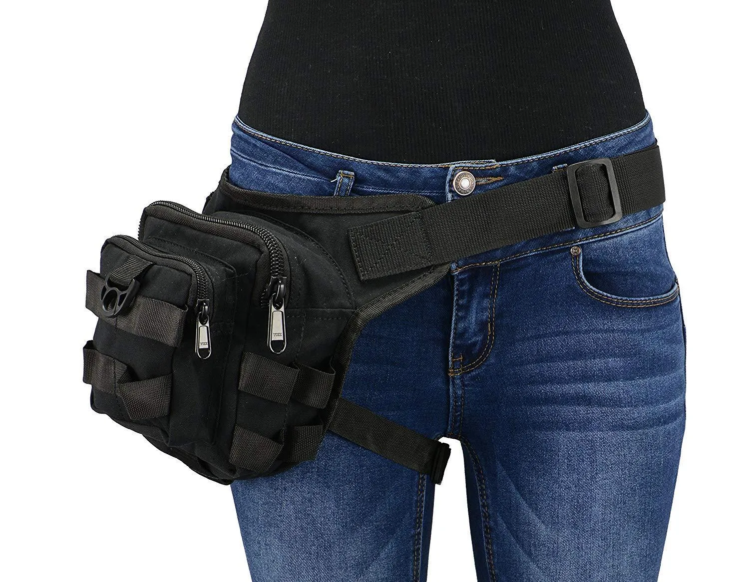 6X8X4 Conceal & Carry Black Textile Tactical Thigh Bag w/ Waist Belt