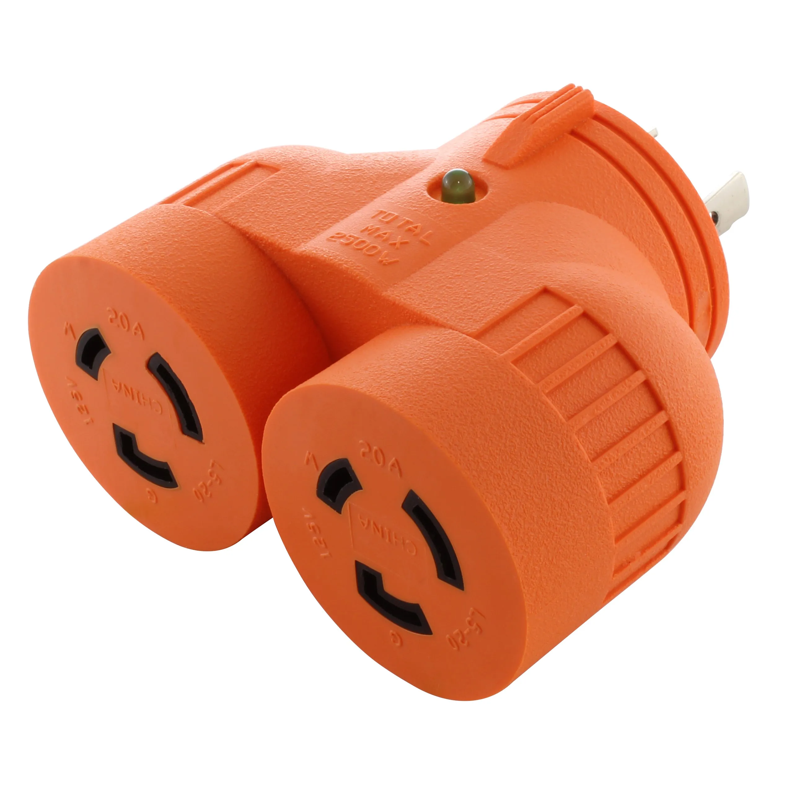 AC WORKS® V-DUO [ADVL520L520] Adapter L5-20P 20A 125V 3-Prong Plug to Two L5-20R 20A 125V Connectors