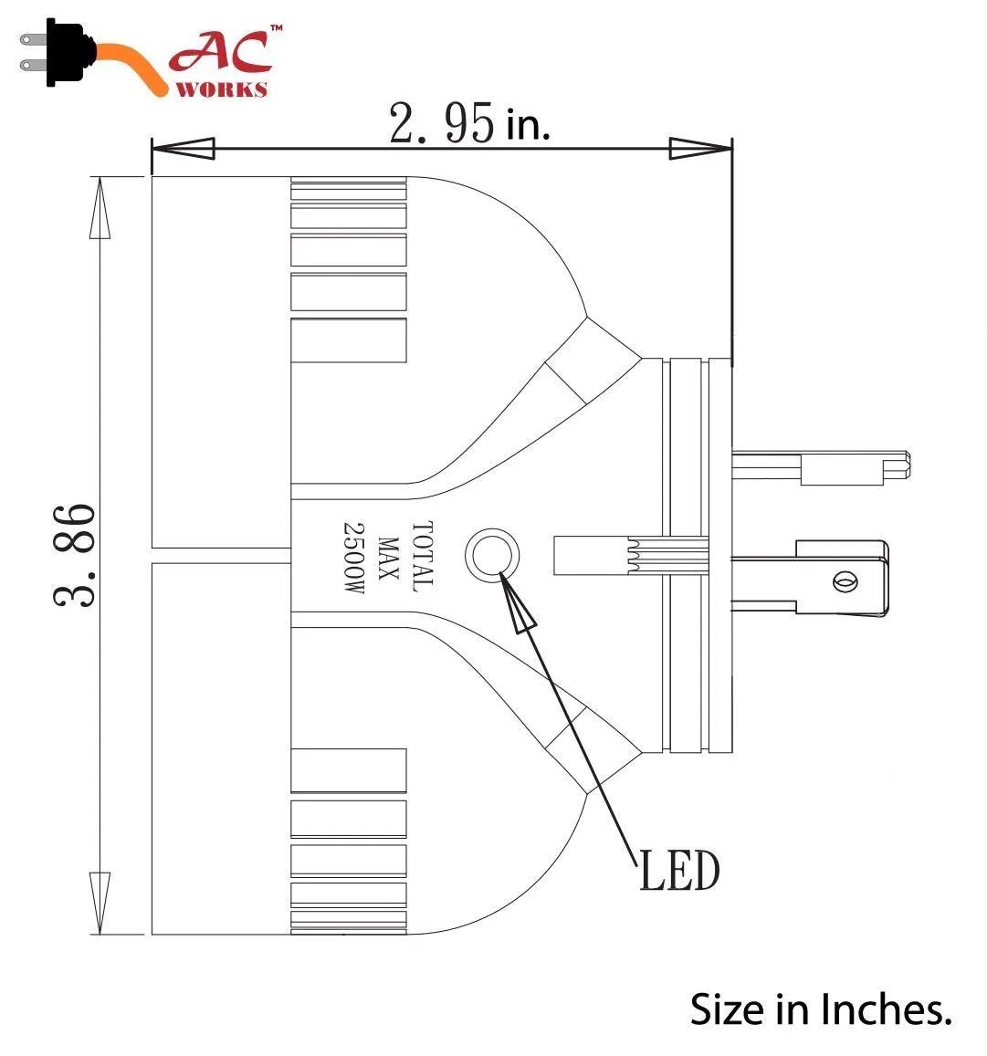 AC WORKS® V-DUO [ADVL520L520] Adapter L5-20P 20A 125V 3-Prong Plug to Two L5-20R 20A 125V Connectors