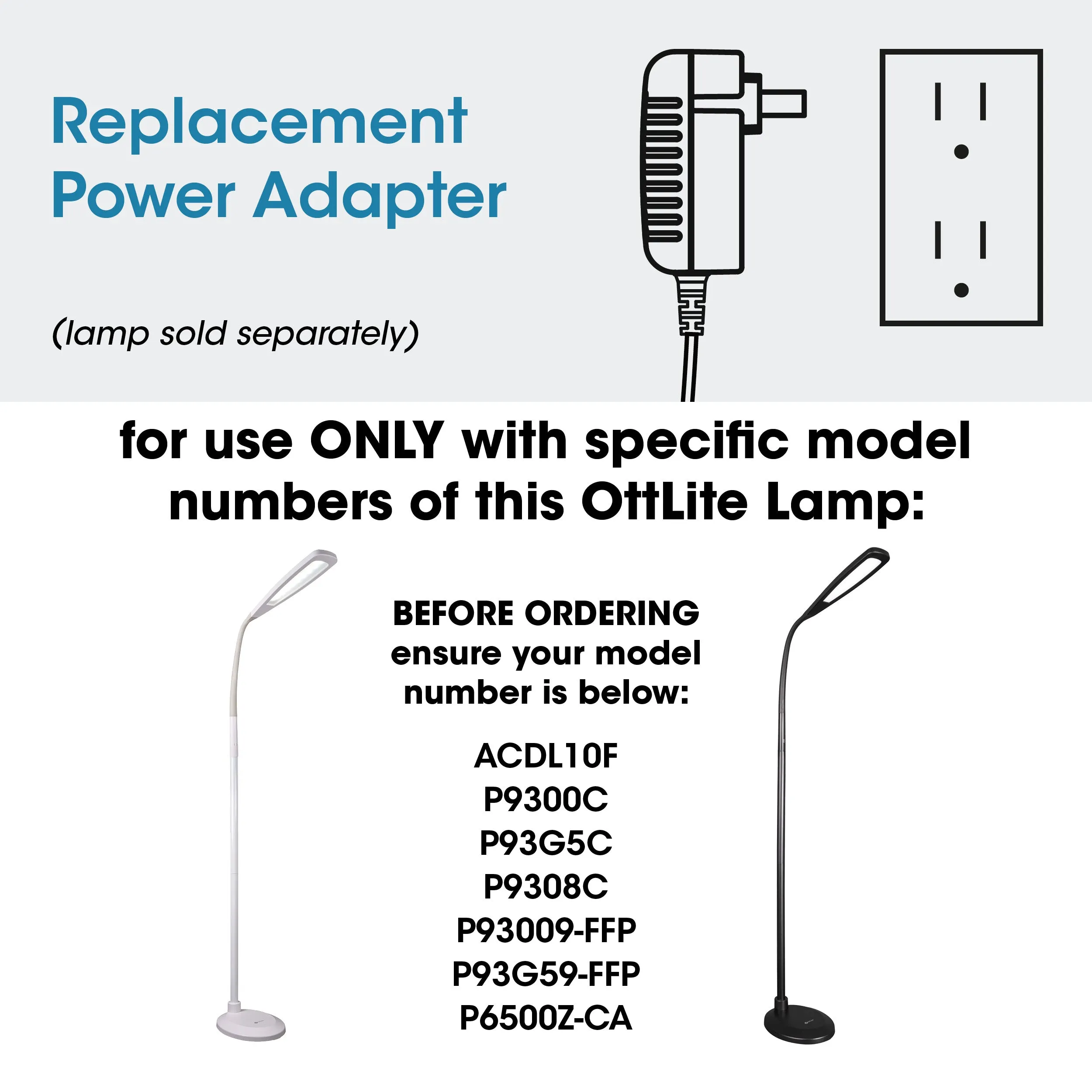 Adapter for OttLite Natural Daylight LED Flex Floor Lamp