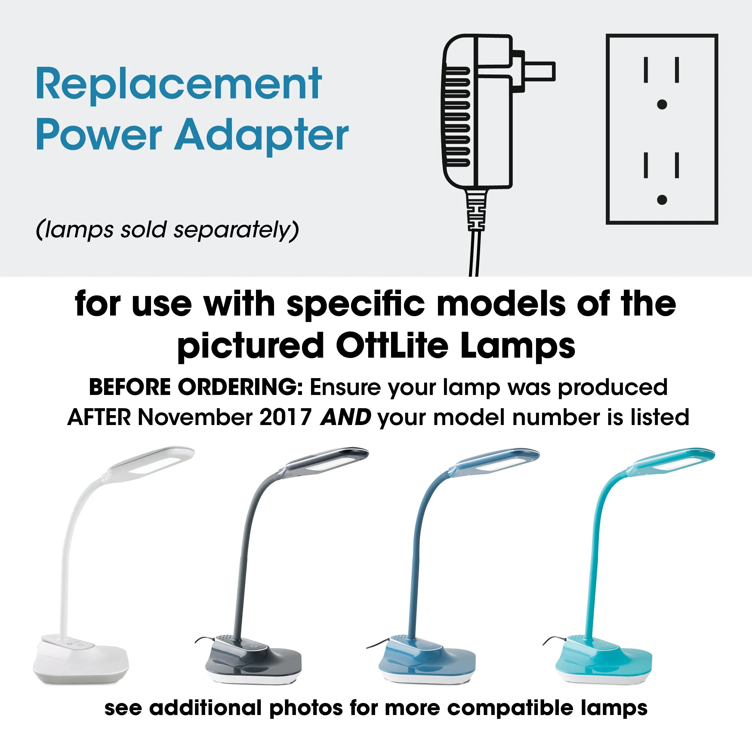 Adapter for OttLite Soft Touch LED Lamp, Extended Reach LED Desk Lamp and Others