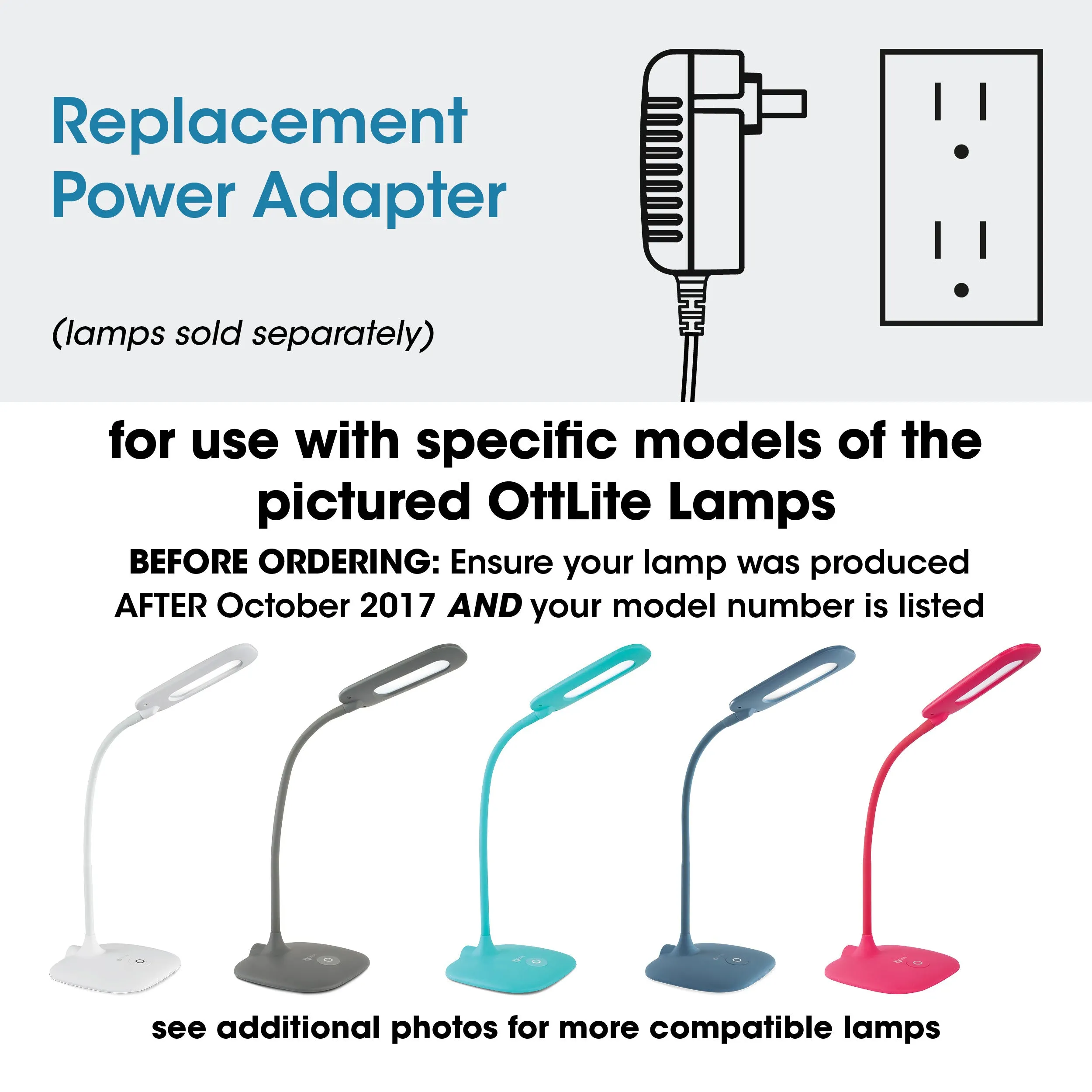 Adapter for OttLite Soft Touch LED Lamp, Extended Reach LED Desk Lamp and Others