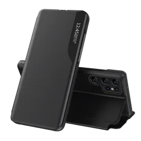 AMZER Side Display Shockproof Horizontal Flip Leather Case with Holder for Samsung Galaxy S22 Ultra 5G