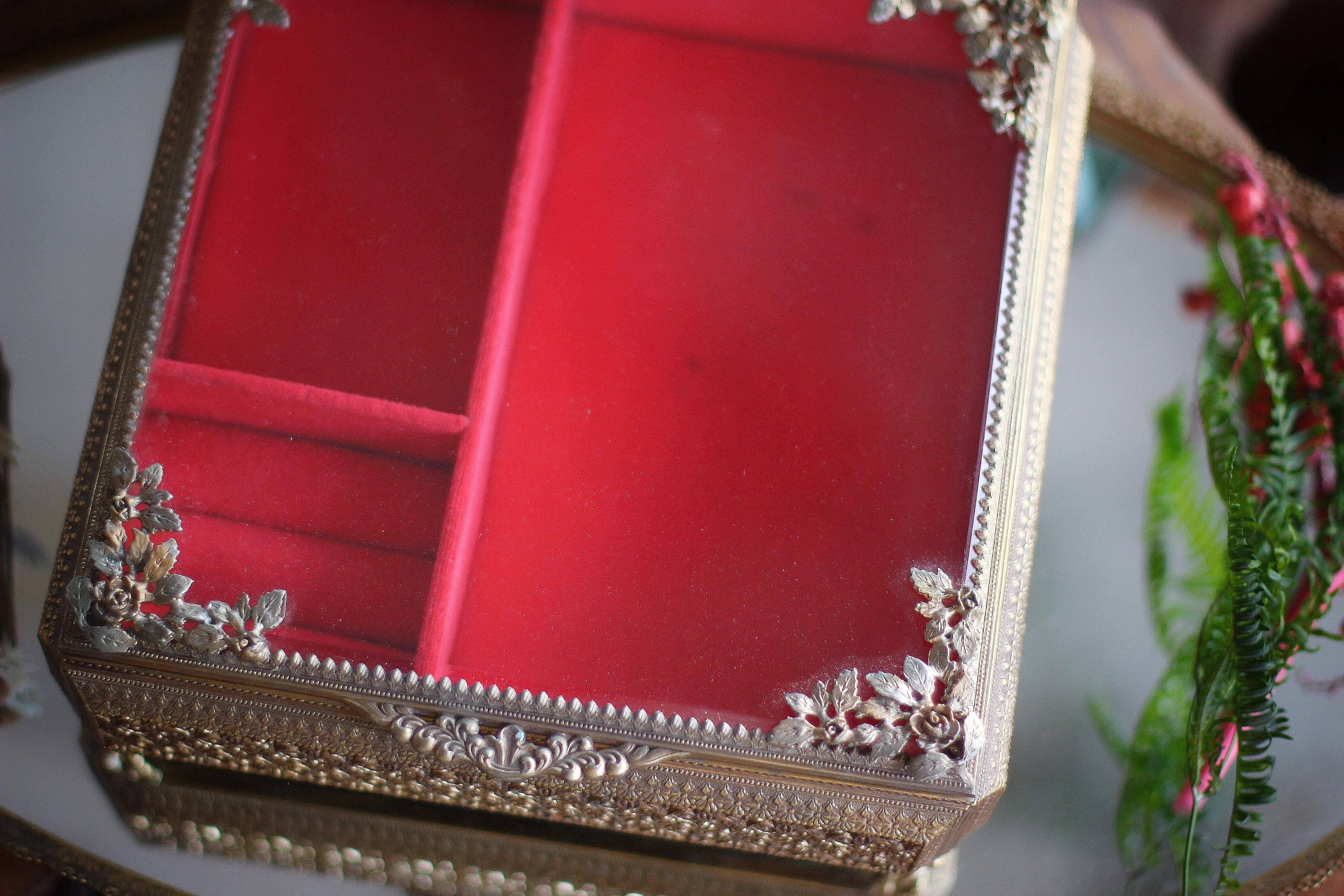 Antique Floral Rectangular Jewelry Box