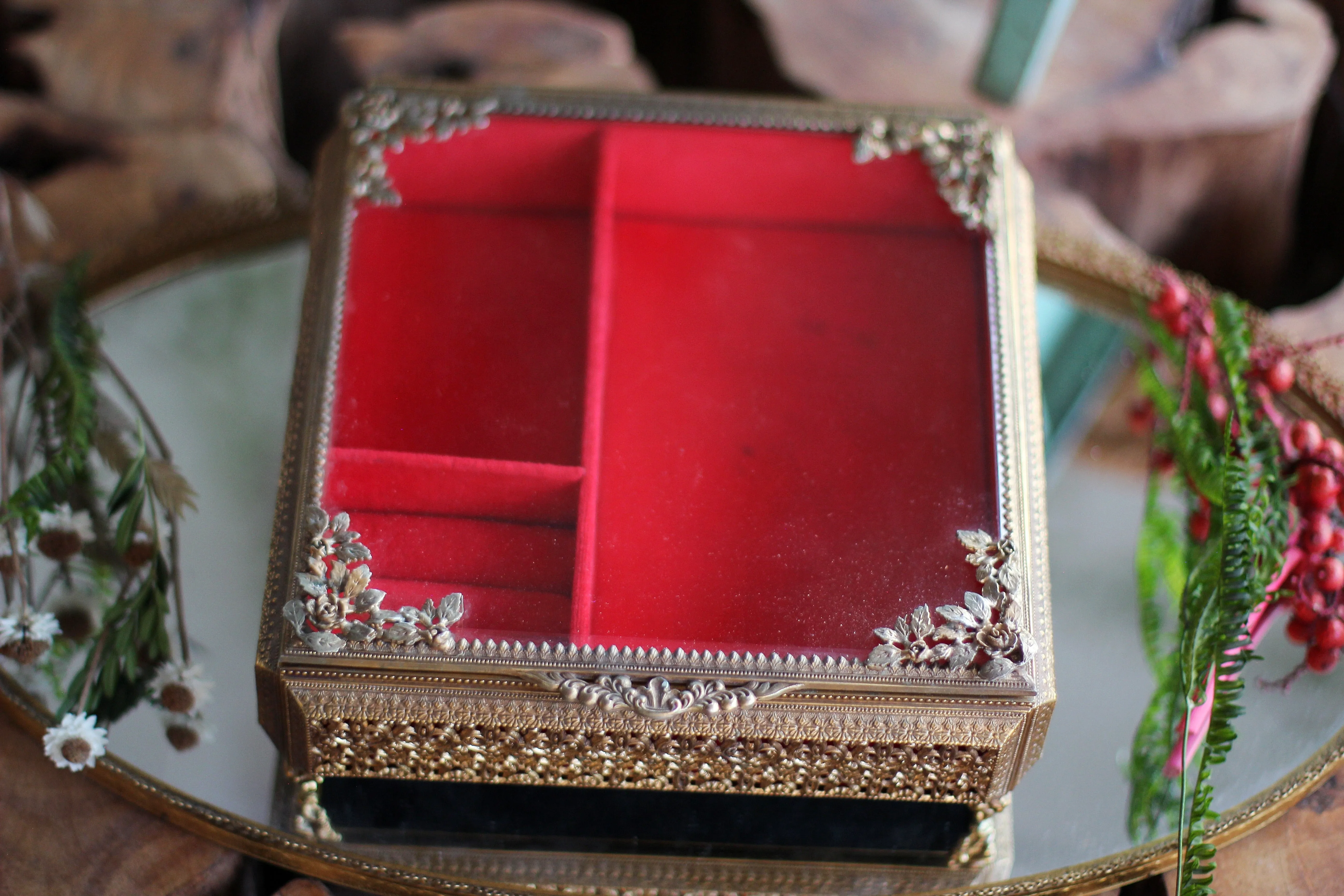 Antique Floral Rectangular Jewelry Box