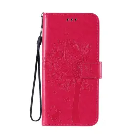 Anymob Samsung Case Red Tree Luxury Wallet Phone Flip Leather Cover With Card Slot Protection