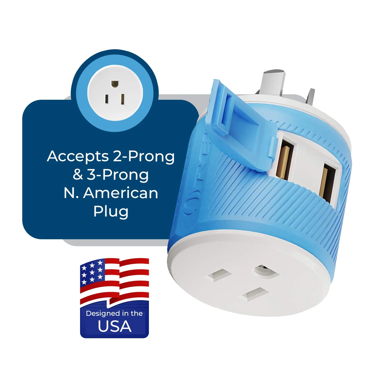 Australia, New Zealand Travel Adapter - 3 in 1 - 2 USB - Type I - Compact Design (U2U-16)