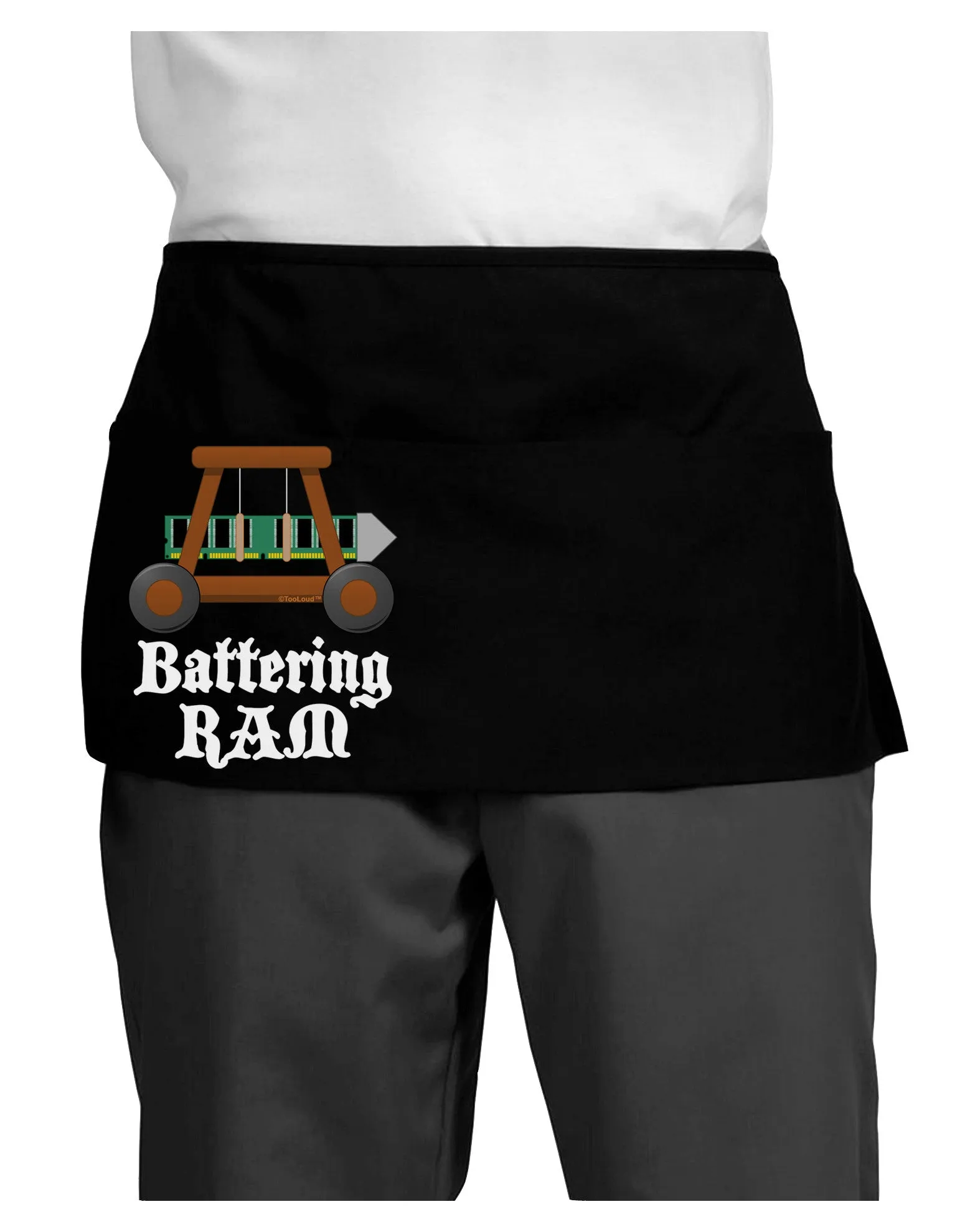 Battering RAM Text Dark Adult Mini Waist Apron, Server Apron