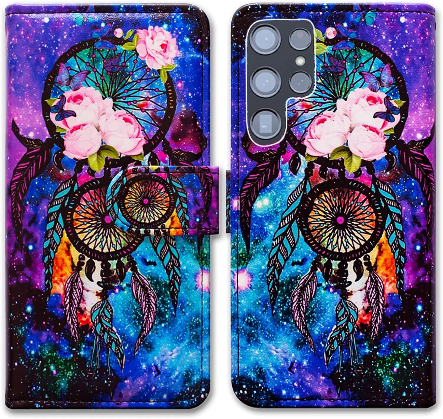 Bcov Galaxy S22 Ultra Case Dream Catcher Galaxy Sky Leather Flip Phone Case