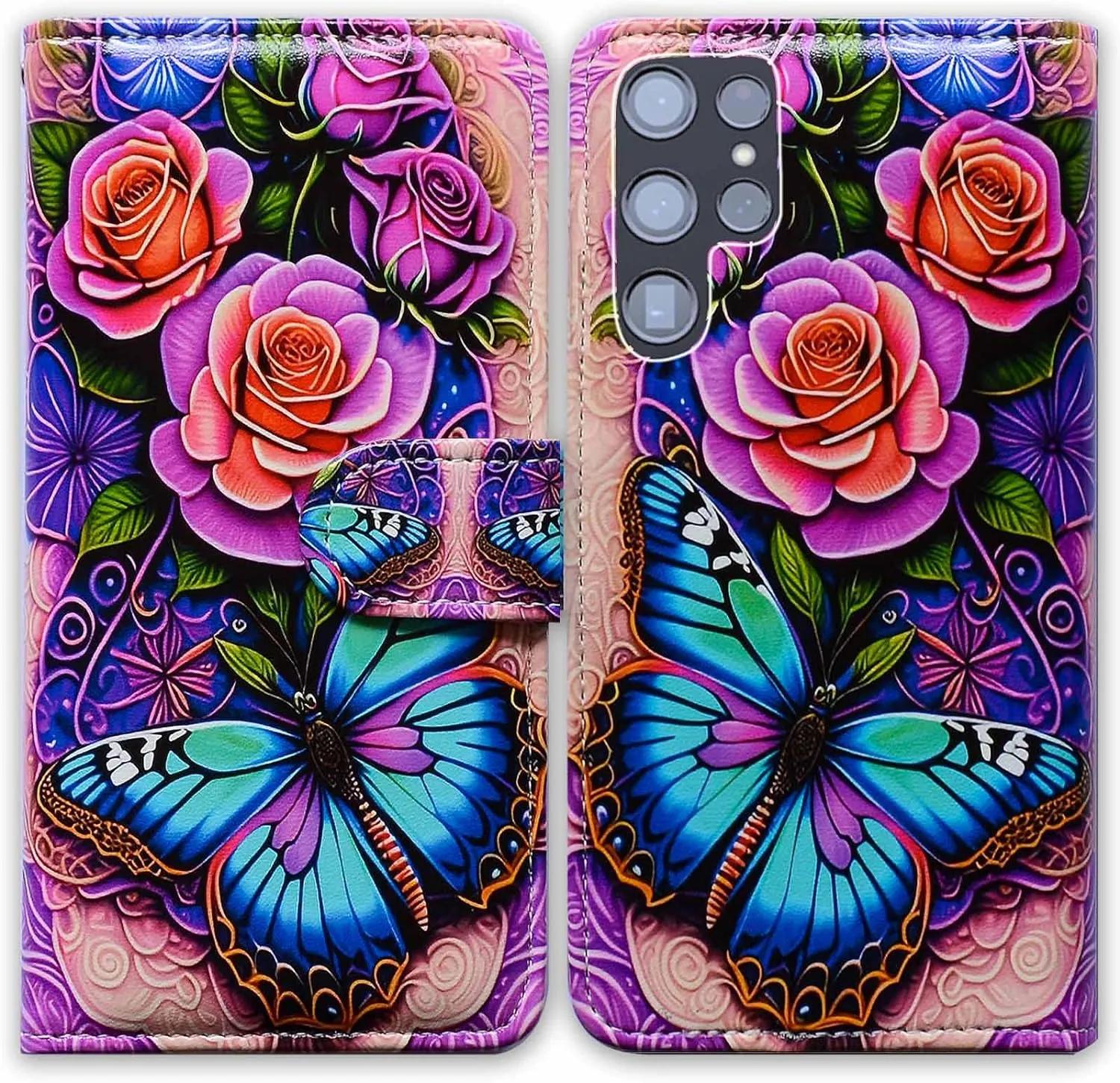 Bcov Galaxy S22 Ultra Case Dream Catcher Galaxy Sky Leather Flip Phone Case