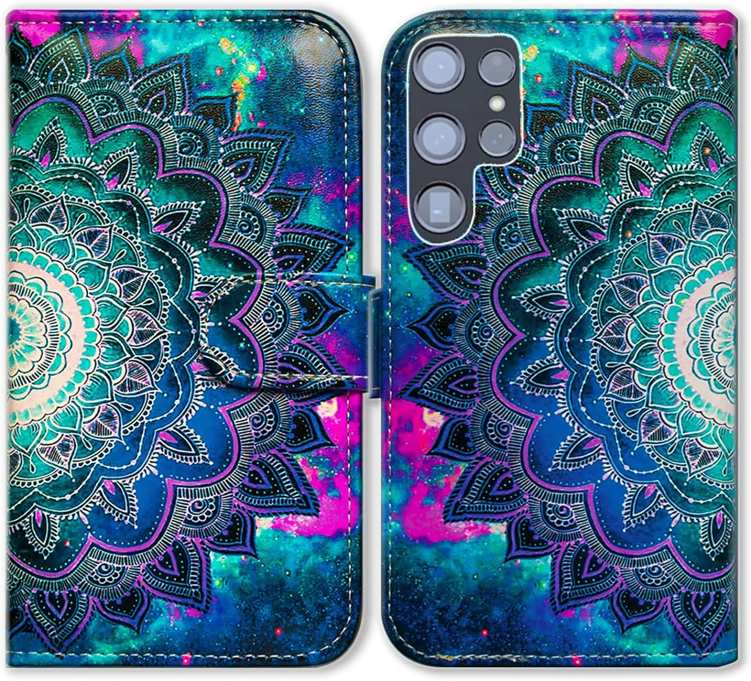 Bcov Galaxy S22 Ultra Case Dream Catcher Galaxy Sky Leather Flip Phone Case