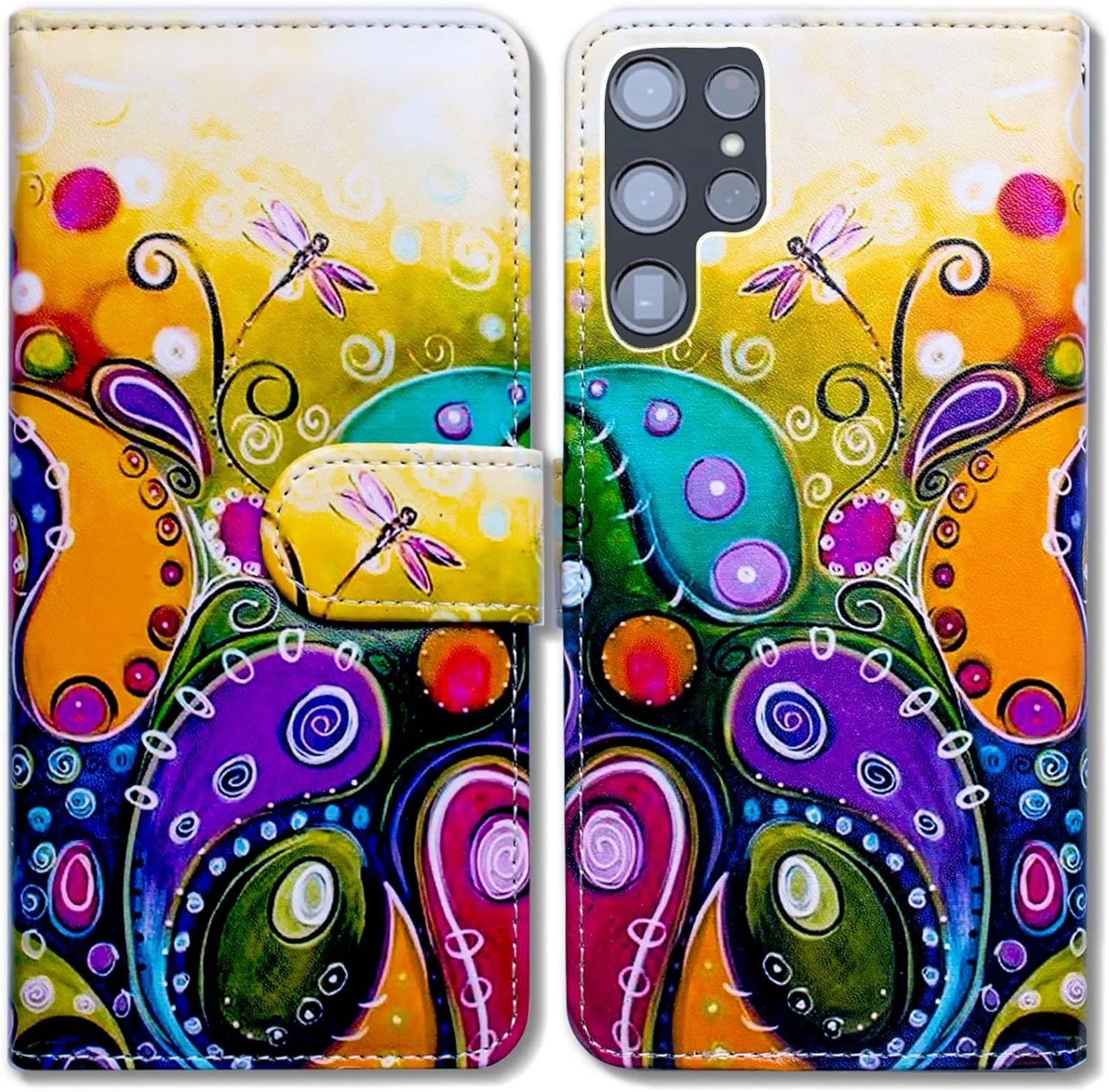 Bcov Galaxy S22 Ultra Case Dream Catcher Galaxy Sky Leather Flip Phone Case