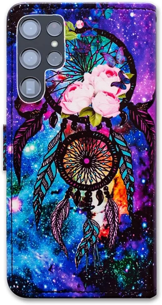 Bcov Galaxy S22 Ultra Case Dream Catcher Galaxy Sky Leather Flip Phone Case