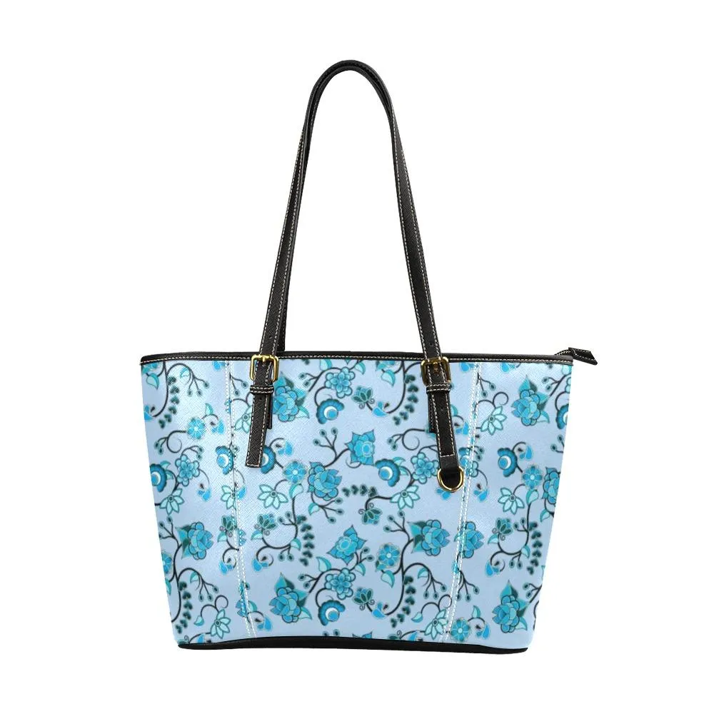 Blue Floral Amour Leather Tote Bag/Large