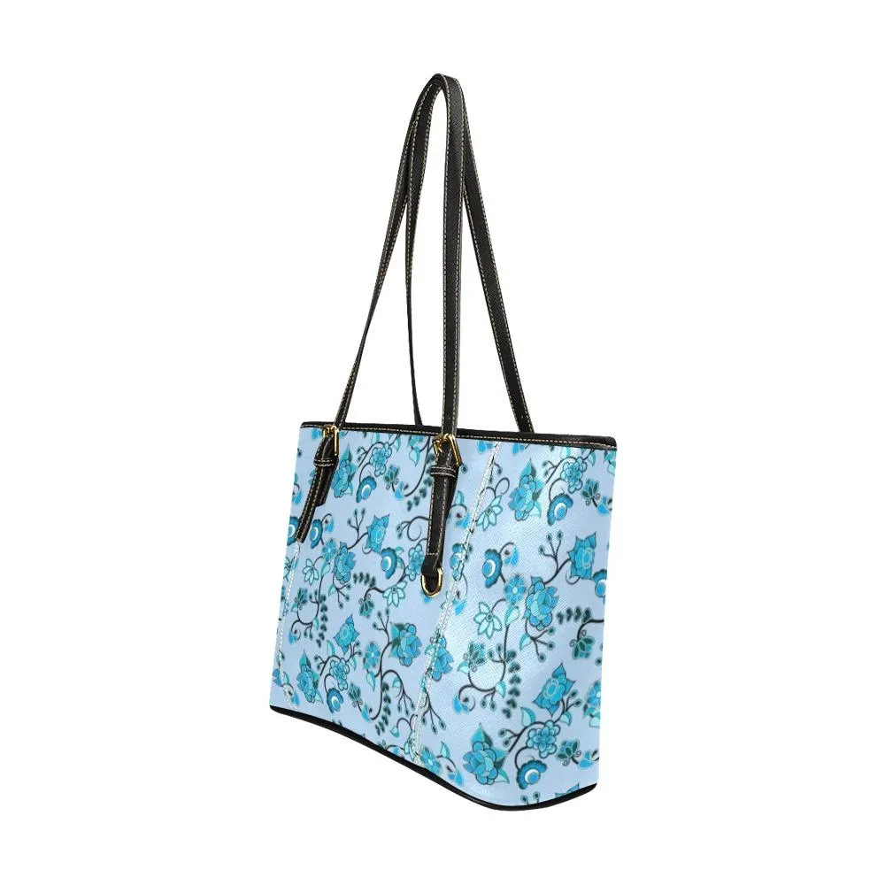 Blue Floral Amour Leather Tote Bag/Large