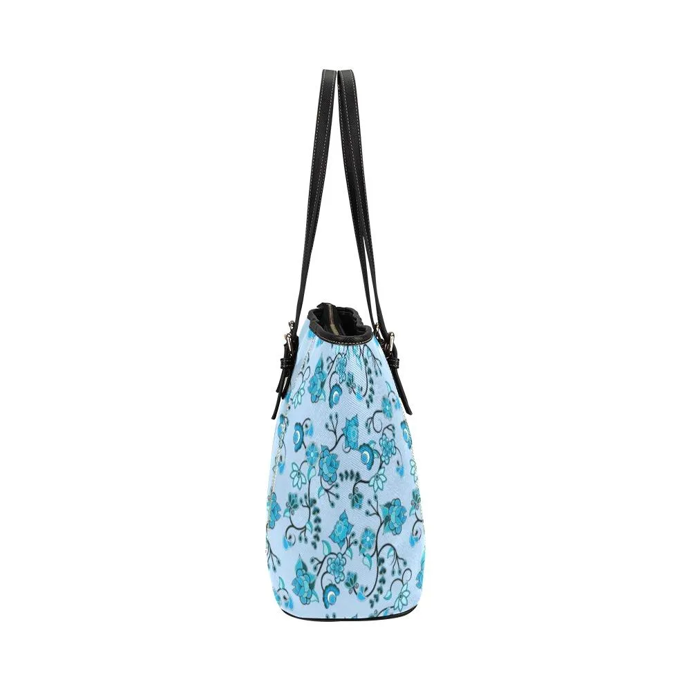 Blue Floral Amour Leather Tote Bag/Large