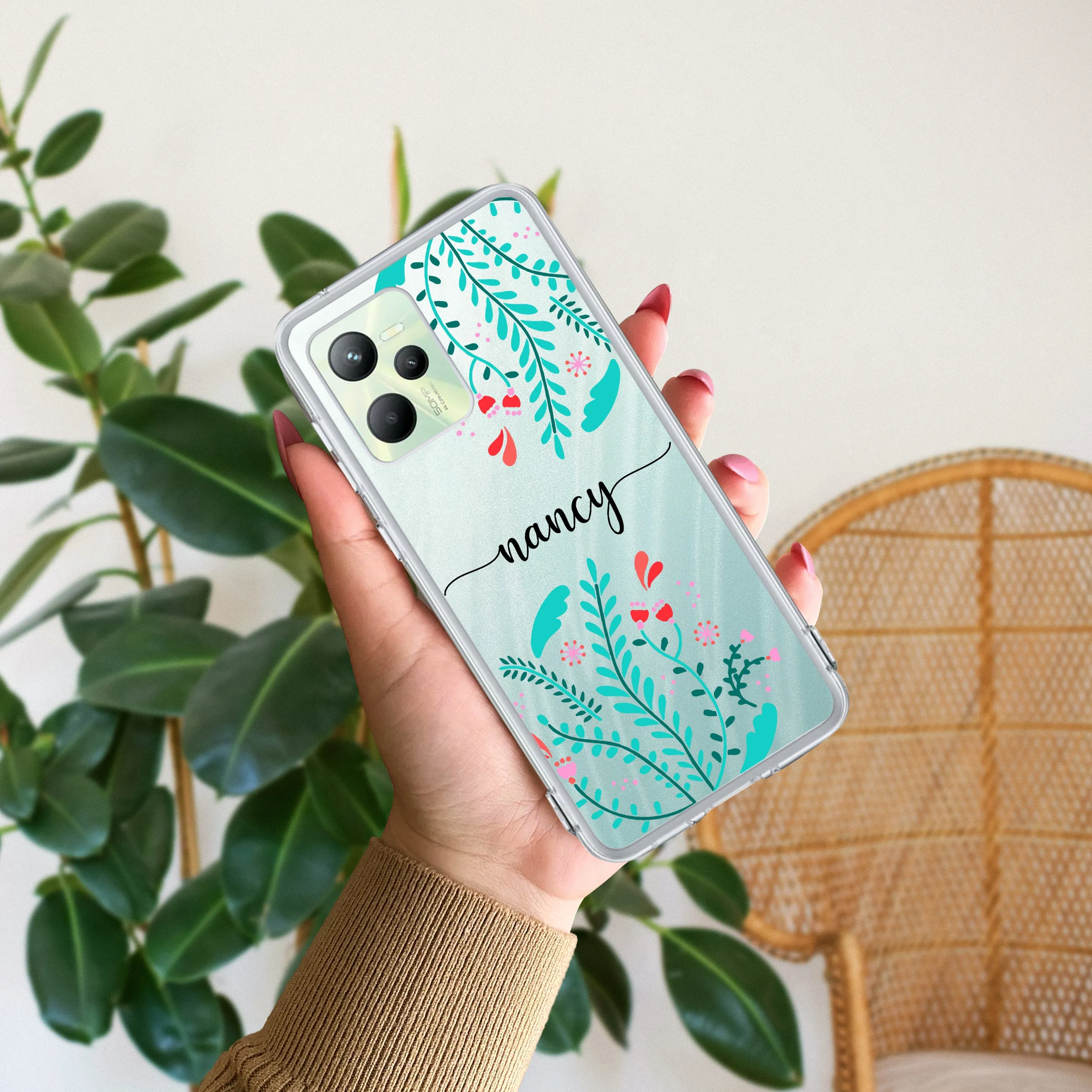 Blue Floral Customize Transparent Silicon Case For Realme/Narzo