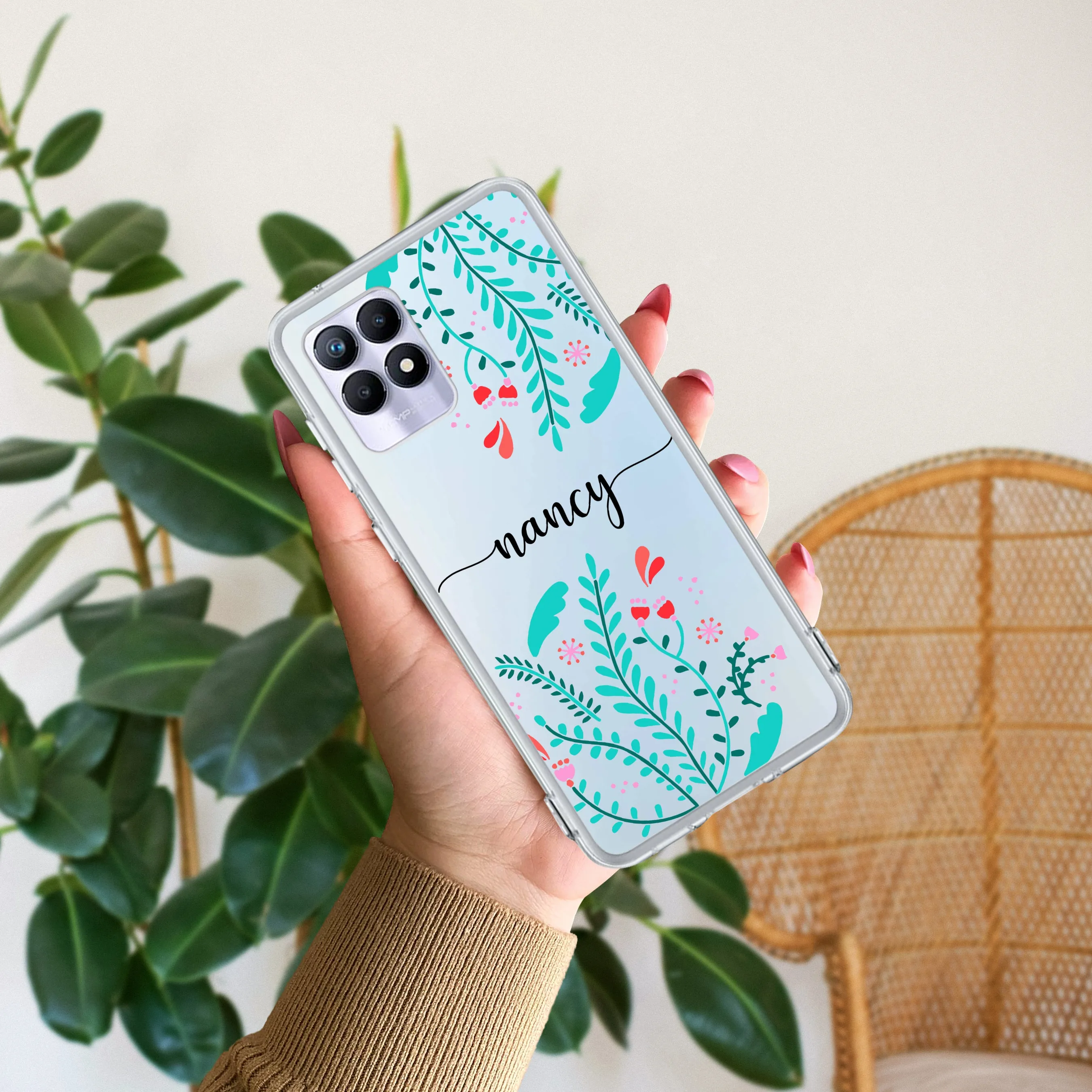 Blue Floral Customize Transparent Silicon Case For Realme/Narzo