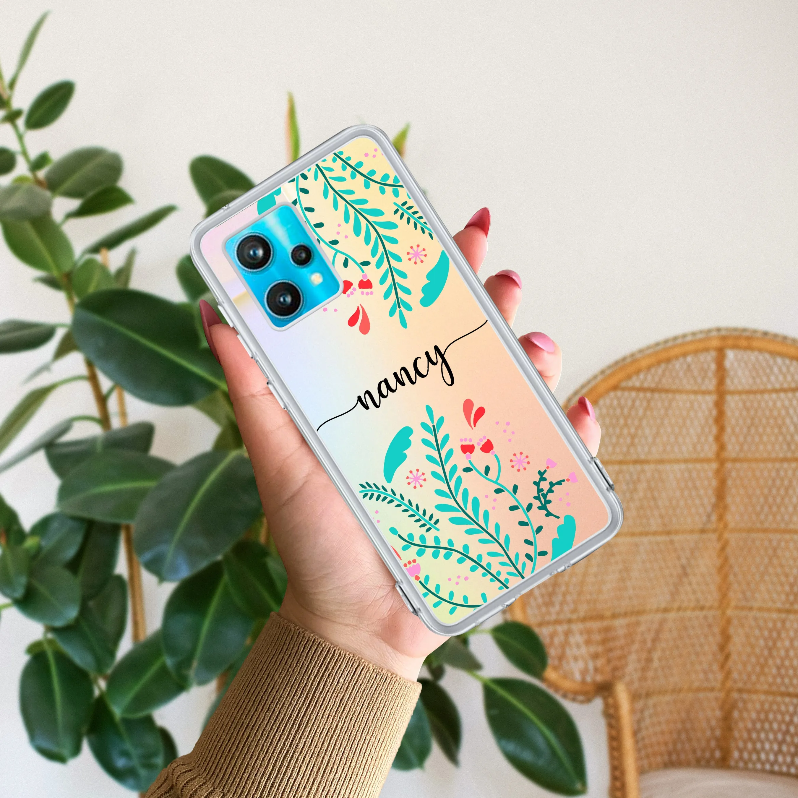 Blue Floral Customize Transparent Silicon Case For Realme/Narzo