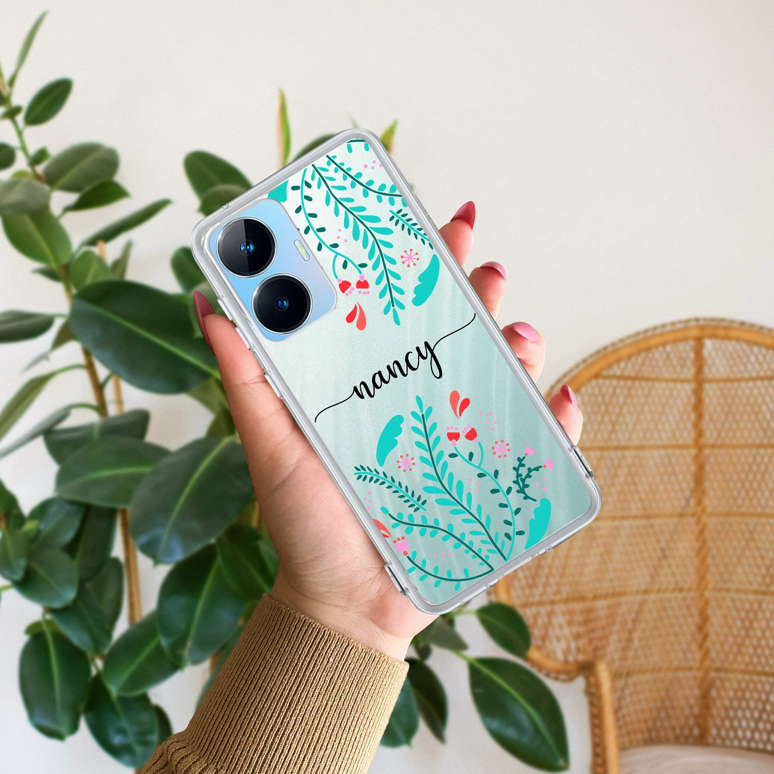 Blue Floral Customize Transparent Silicon Case For Realme/Narzo