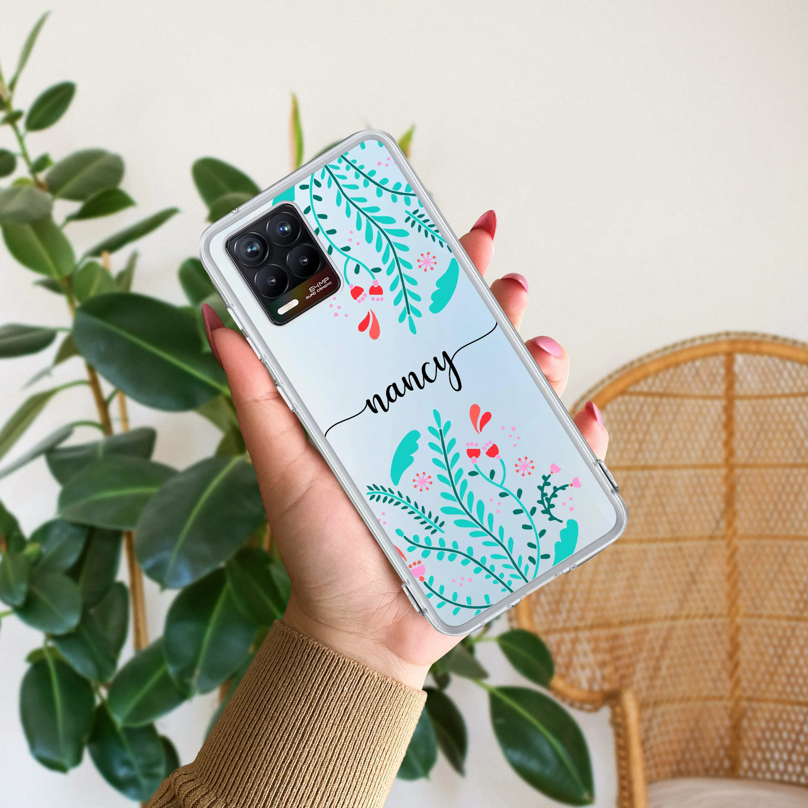 Blue Floral Customize Transparent Silicon Case For Realme/Narzo