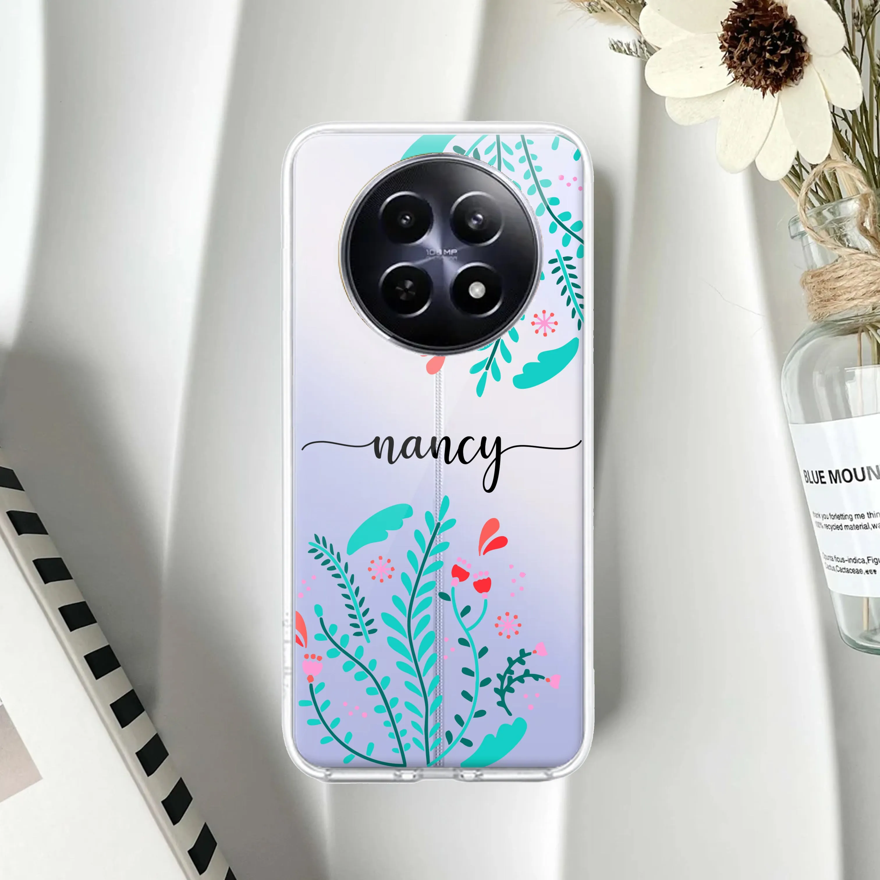 Blue Floral Customize Transparent Silicon Case For Realme/Narzo