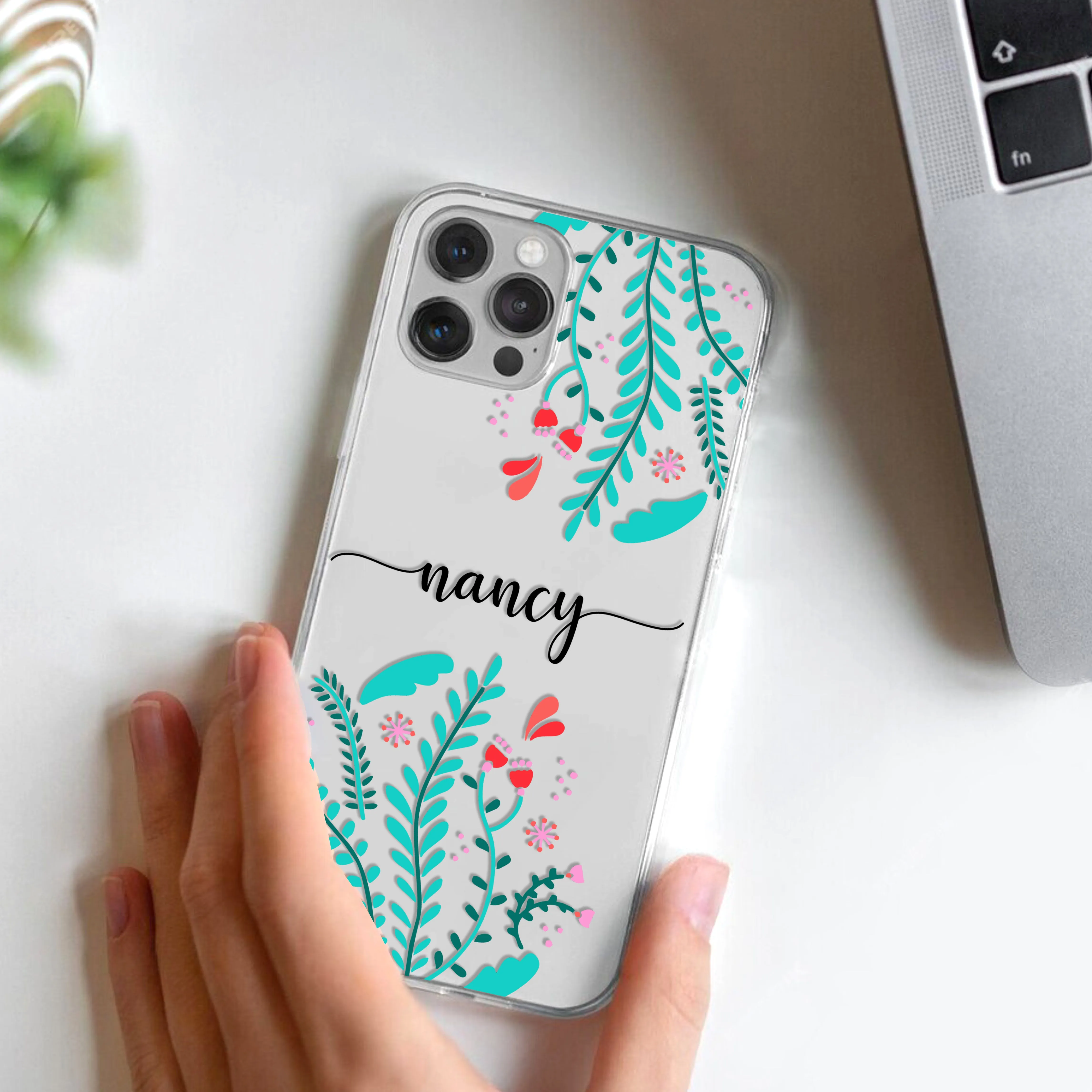 Blue Floral Customize Transparent Silicon Case For Realme/Narzo