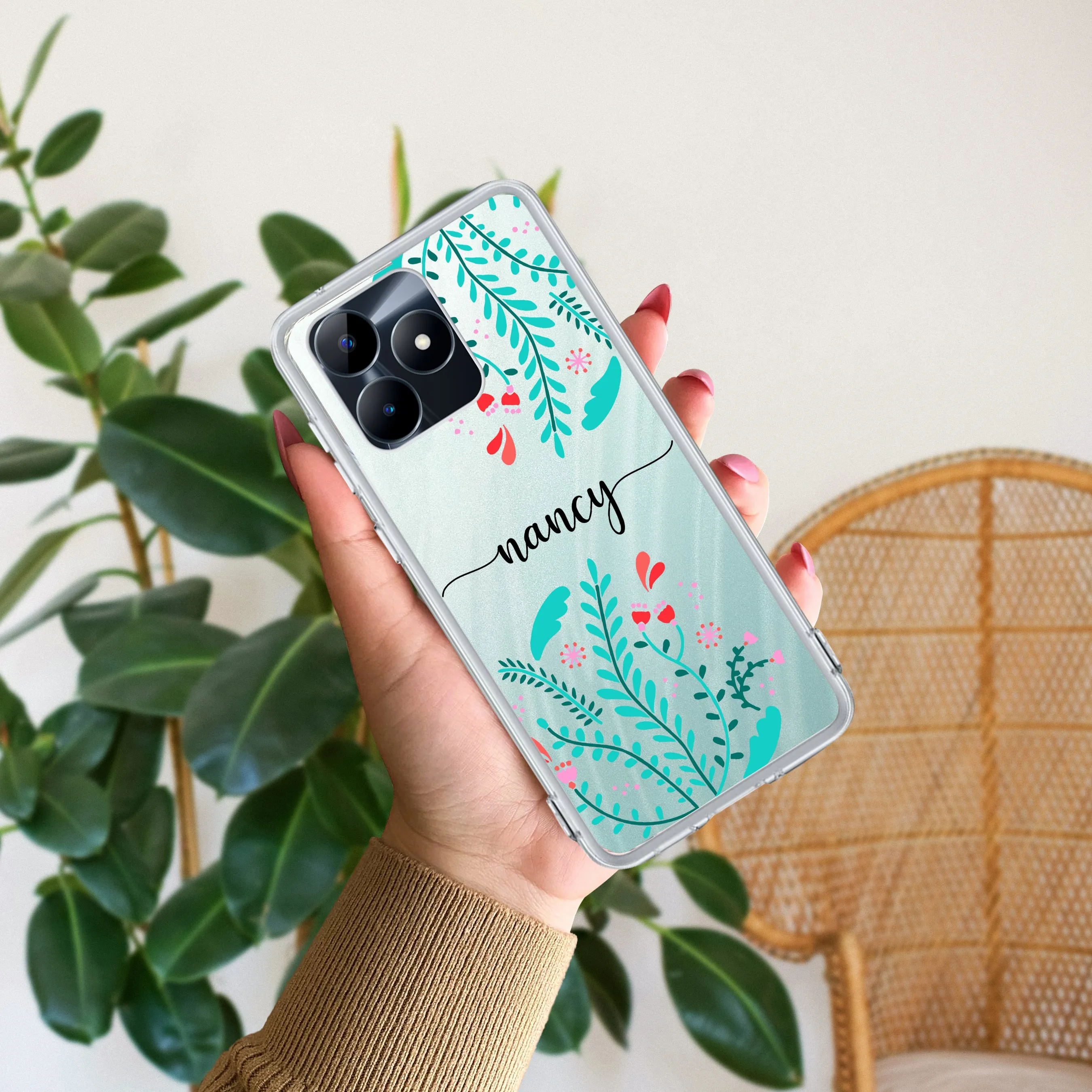 Blue Floral Customize Transparent Silicon Case For Realme/Narzo