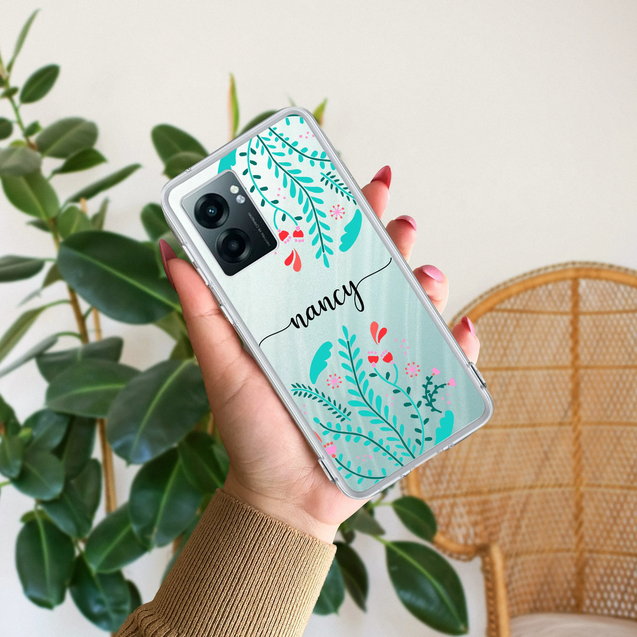 Blue Floral Customize Transparent Silicon Case For Realme/Narzo