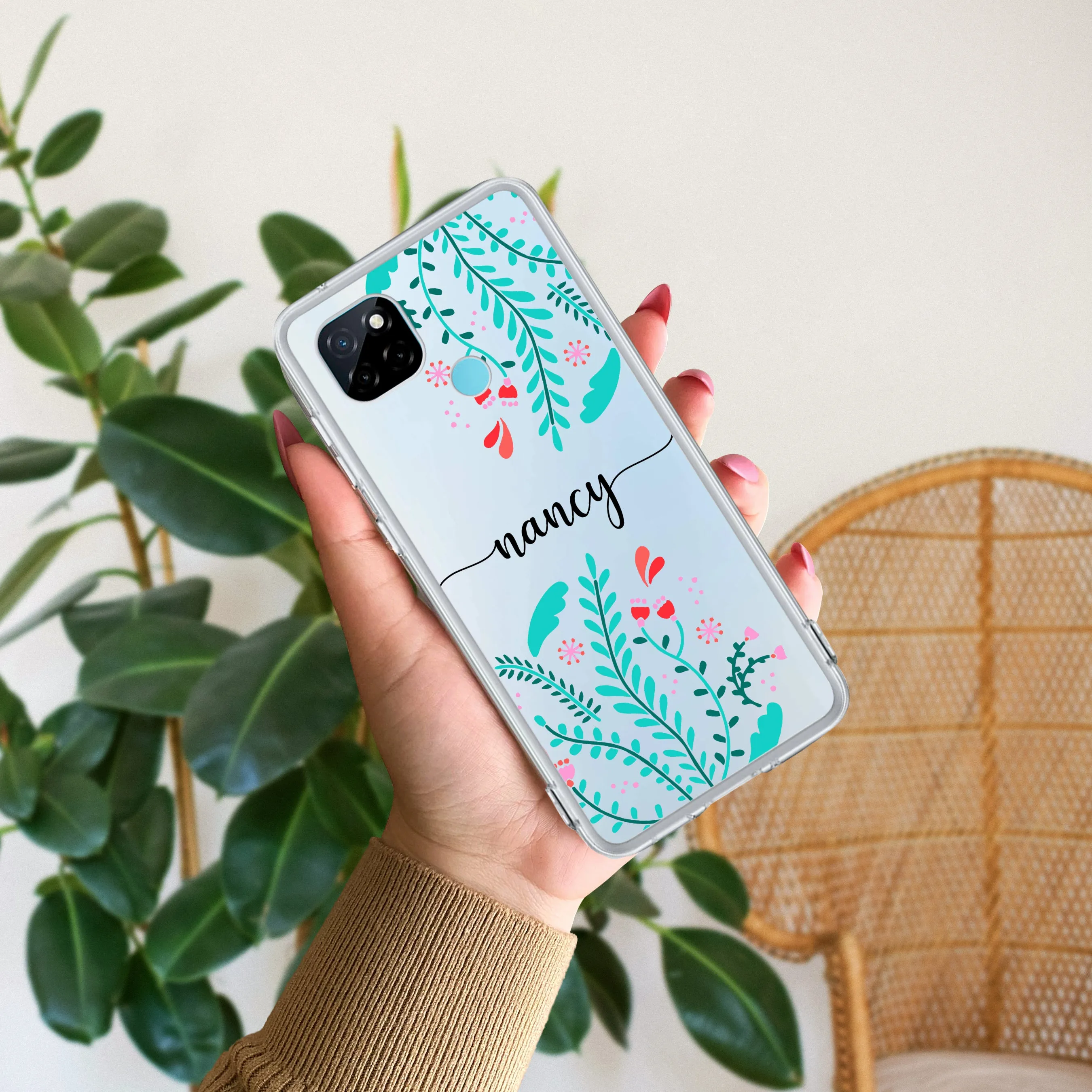 Blue Floral Customize Transparent Silicon Case For Realme/Narzo