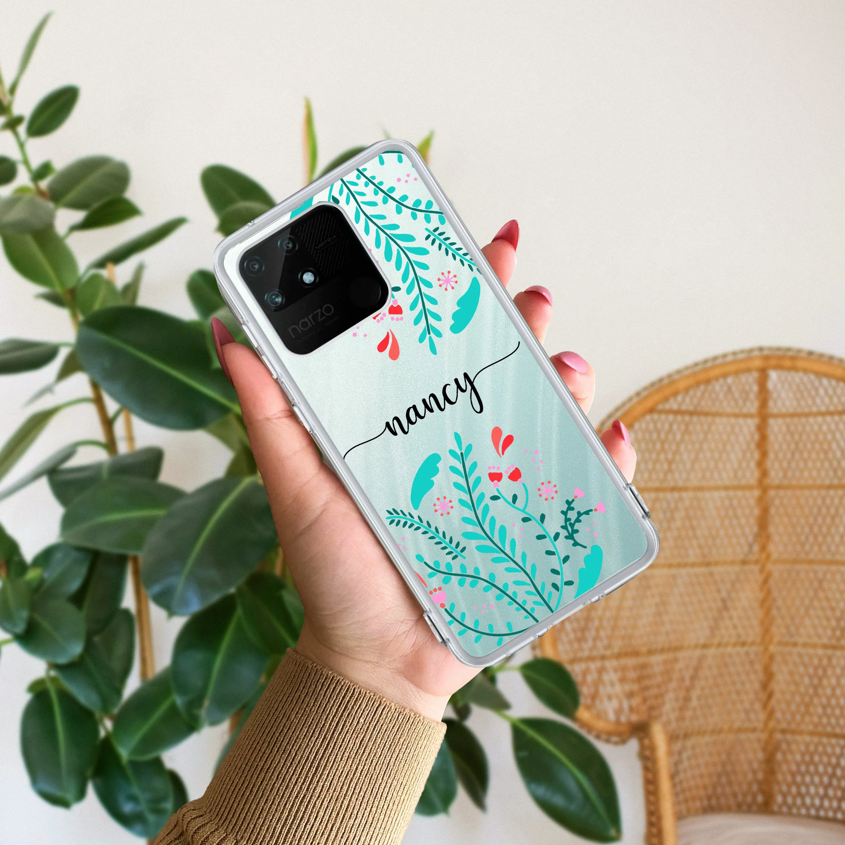 Blue Floral Customize Transparent Silicon Case For Realme/Narzo