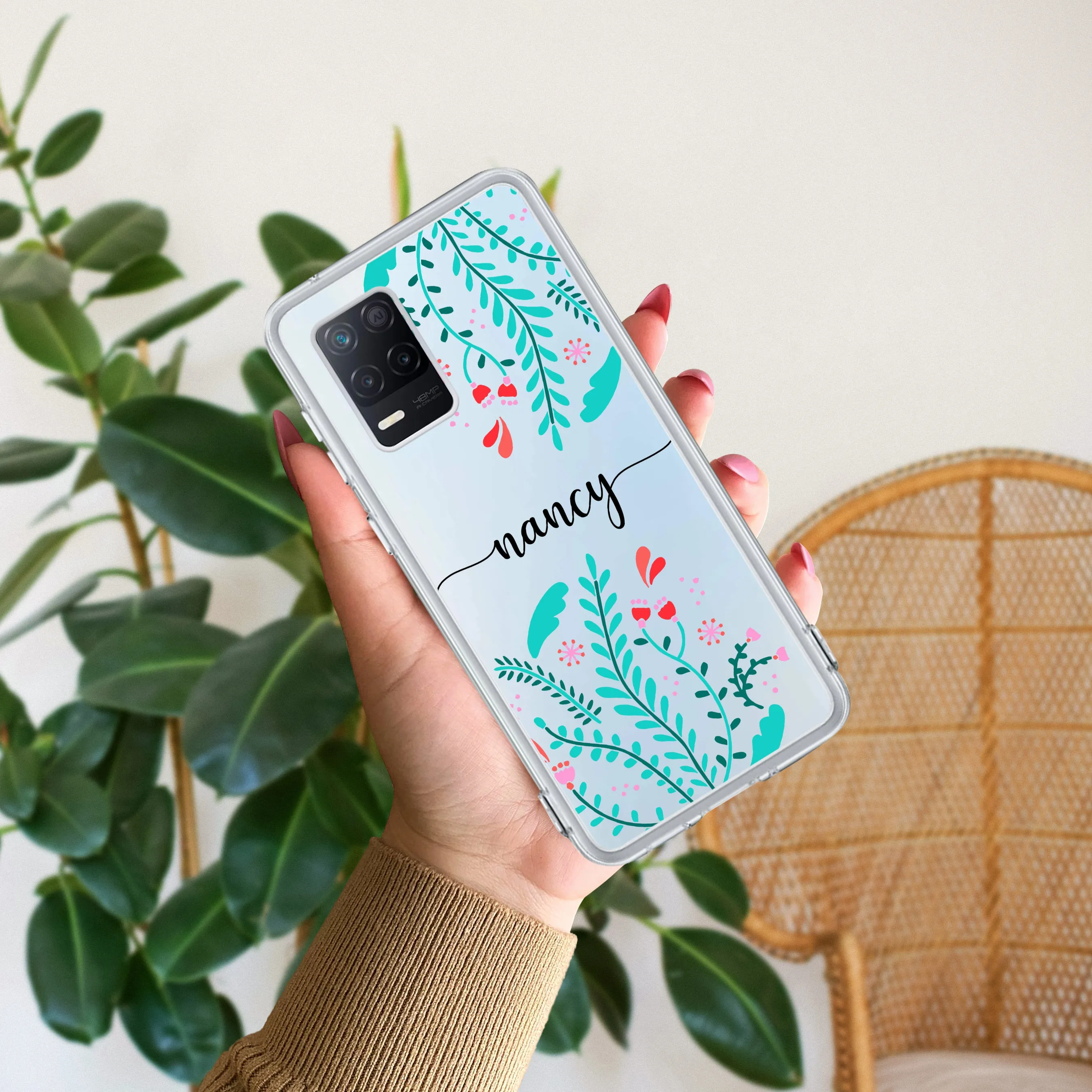 Blue Floral Customize Transparent Silicon Case For Realme/Narzo