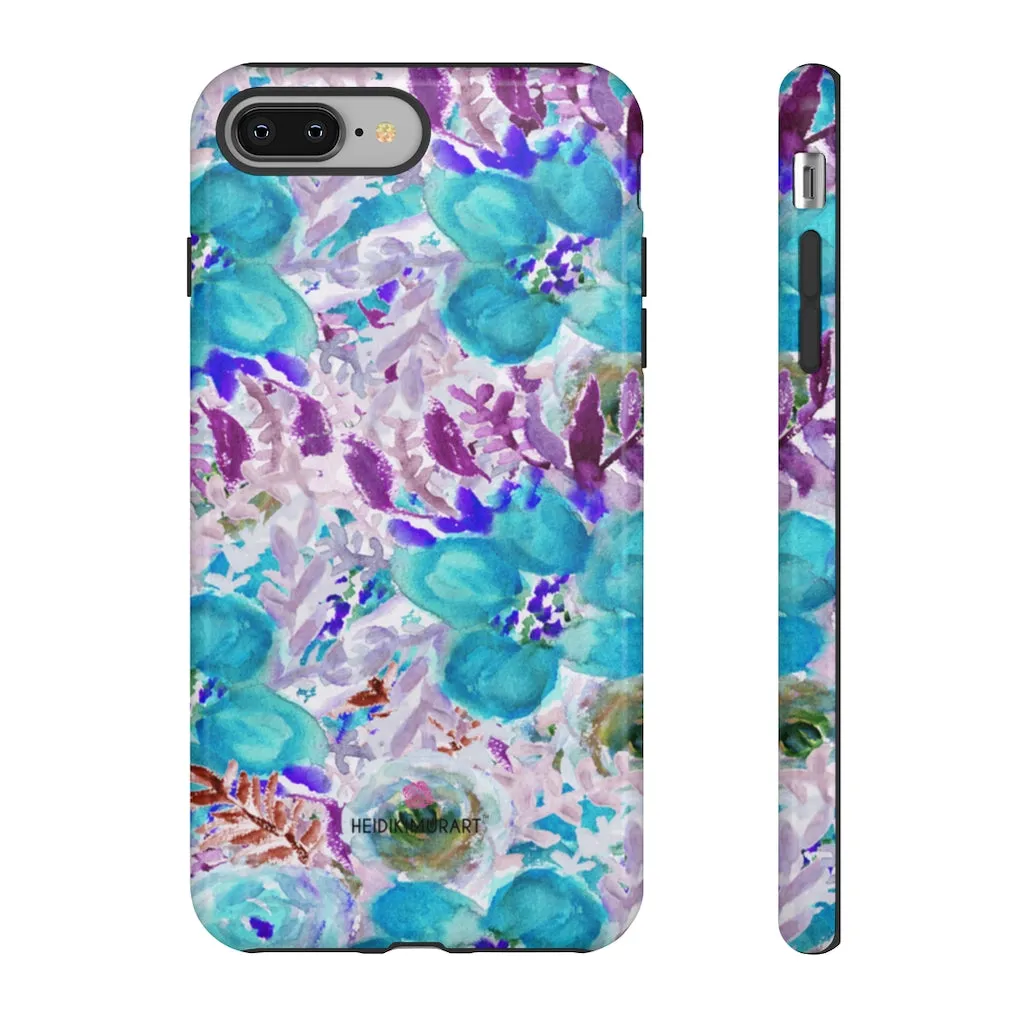 Blue Floral Designer Tough Cases, Purple Flower Best iPhone Samsung Phone Case-Made in USA