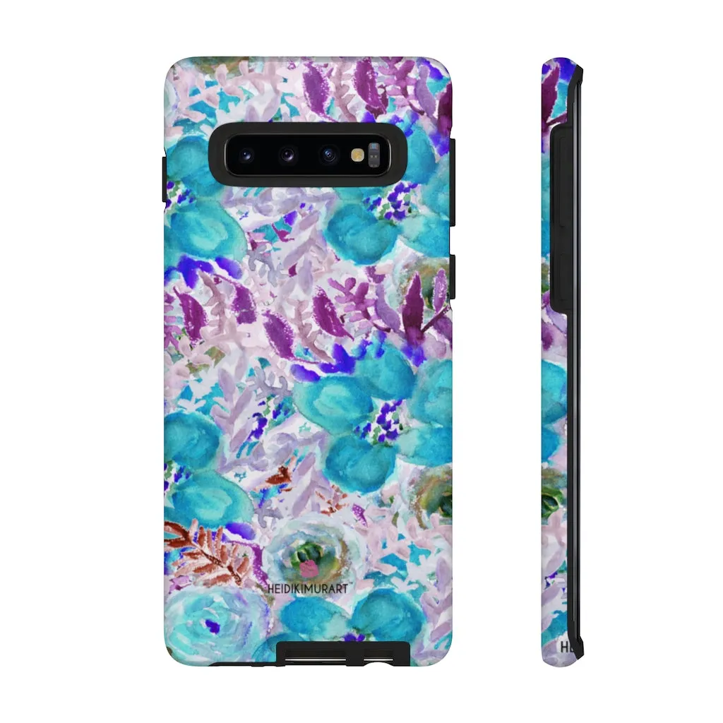 Blue Floral Designer Tough Cases, Purple Flower Best iPhone Samsung Phone Case-Made in USA