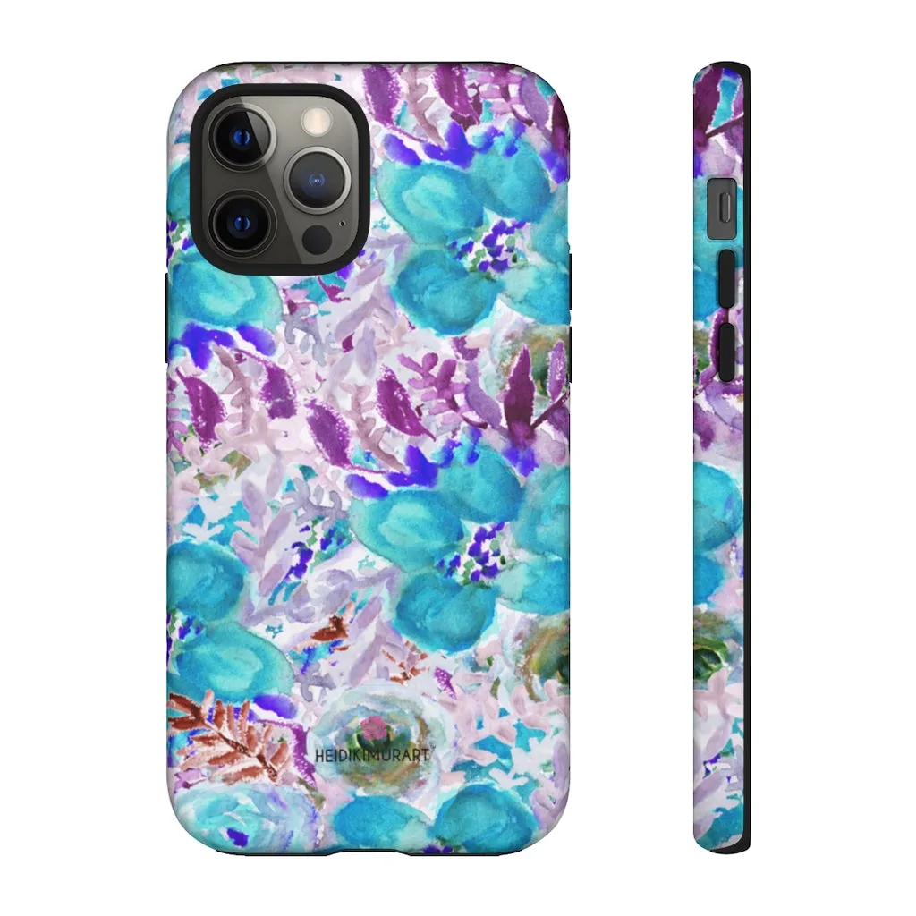 Blue Floral Designer Tough Cases, Purple Flower Best iPhone Samsung Phone Case-Made in USA