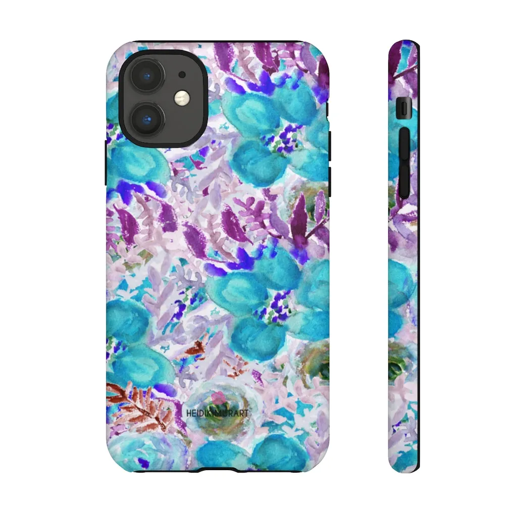 Blue Floral Designer Tough Cases, Purple Flower Best iPhone Samsung Phone Case-Made in USA