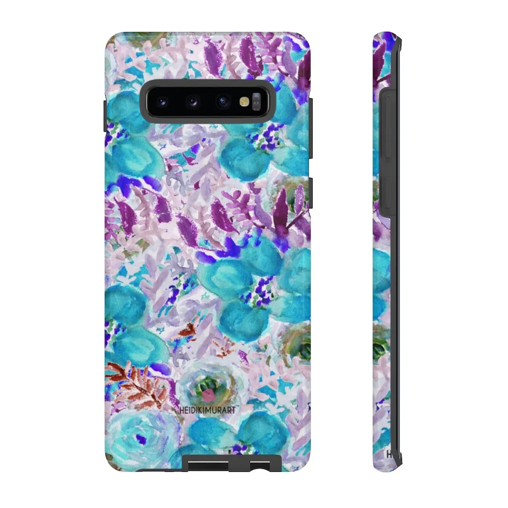 Blue Floral Designer Tough Cases, Purple Flower Best iPhone Samsung Phone Case-Made in USA