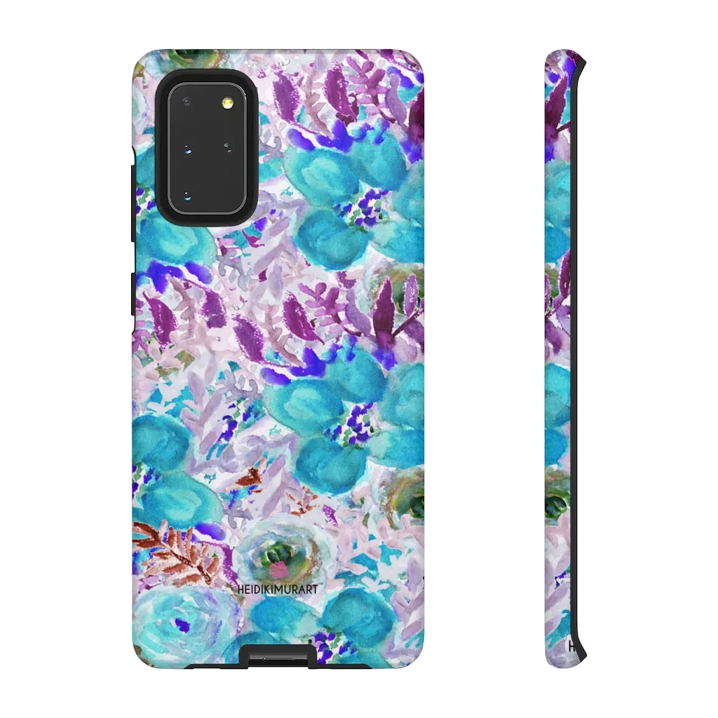 Blue Floral Designer Tough Cases, Purple Flower Best iPhone Samsung Phone Case-Made in USA