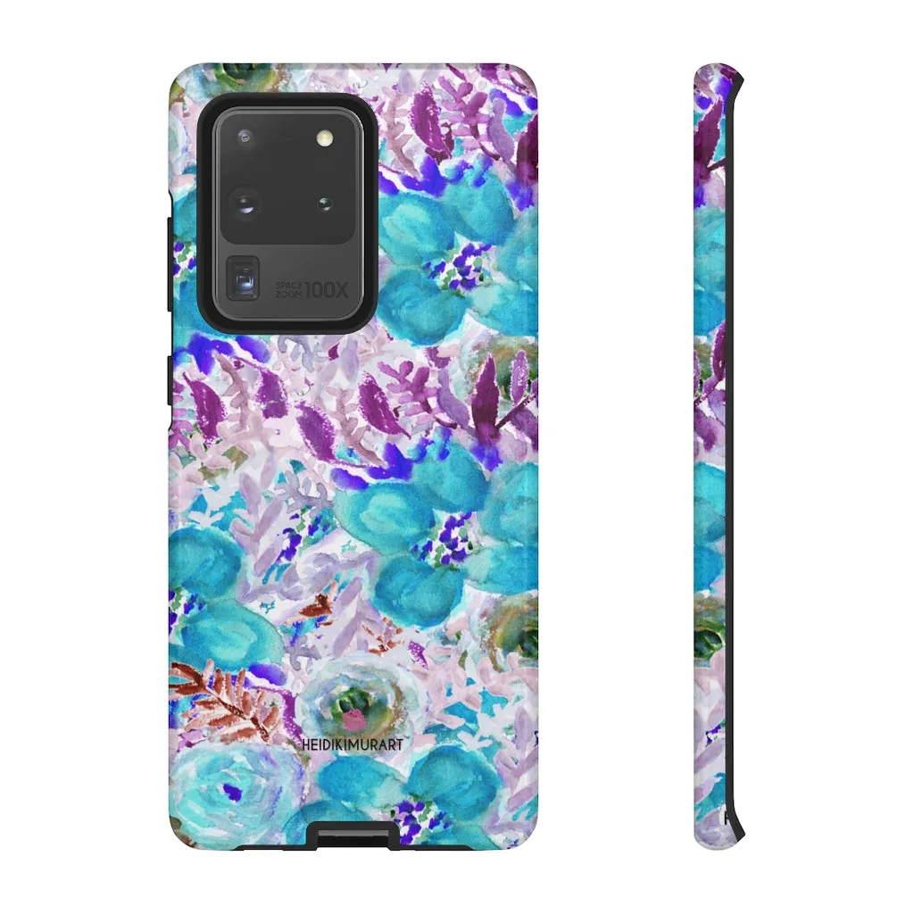 Blue Floral Designer Tough Cases, Purple Flower Best iPhone Samsung Phone Case-Made in USA