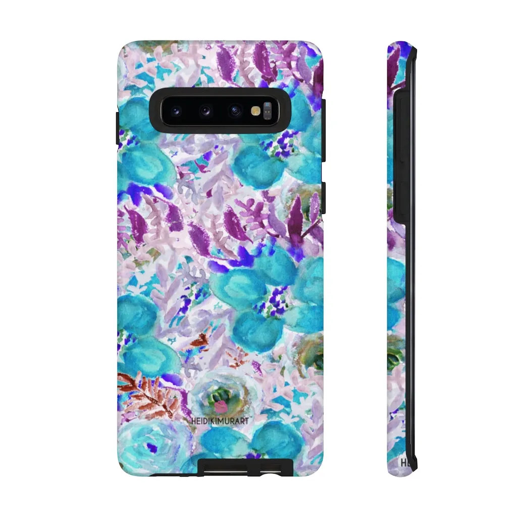 Blue Floral Designer Tough Cases, Purple Flower Best iPhone Samsung Phone Case-Made in USA