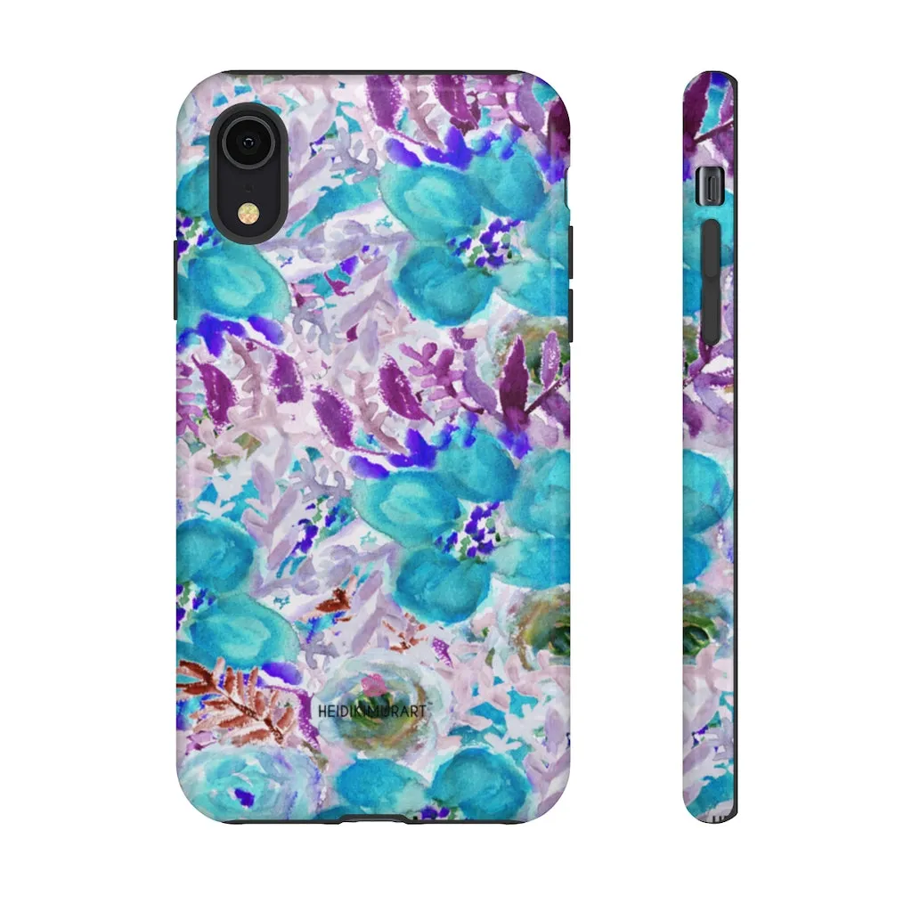 Blue Floral Designer Tough Cases, Purple Flower Best iPhone Samsung Phone Case-Made in USA