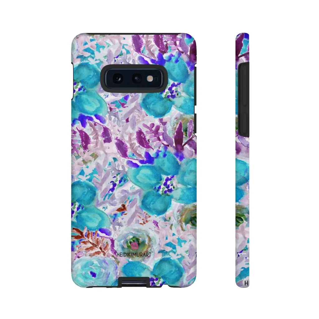 Blue Floral Designer Tough Cases, Purple Flower Best iPhone Samsung Phone Case-Made in USA