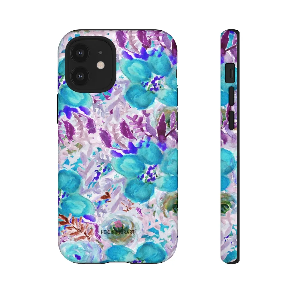 Blue Floral Designer Tough Cases, Purple Flower Best iPhone Samsung Phone Case-Made in USA