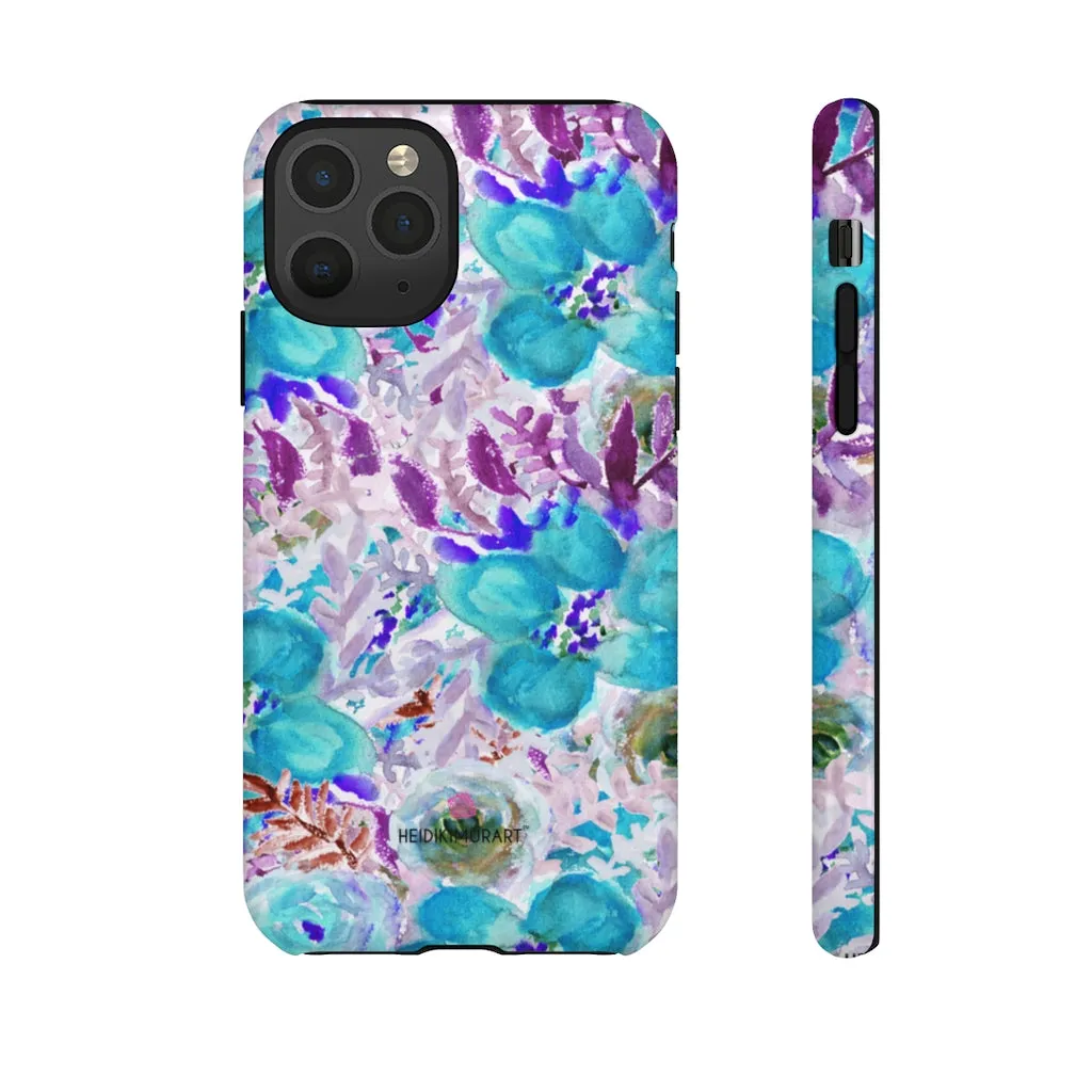 Blue Floral Designer Tough Cases, Purple Flower Best iPhone Samsung Phone Case-Made in USA